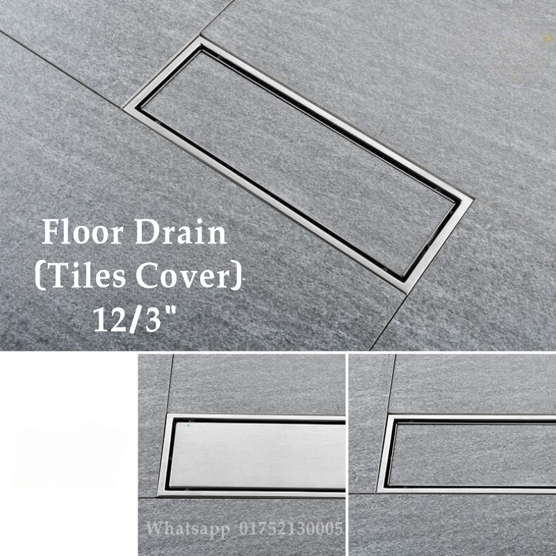 Long Floor Drain 12/3.5 inch Tile Insert Cover-SS ( Center Hole)