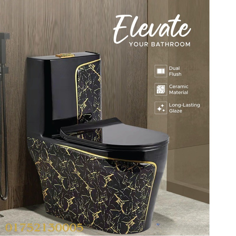 Jet & Tornado Flush Black Golden High Commode- SH285BCG