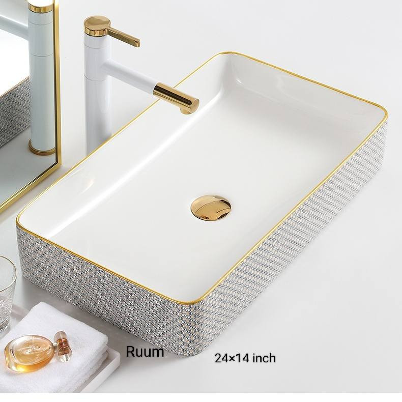 Top basin white golden line 24/14 inch china
