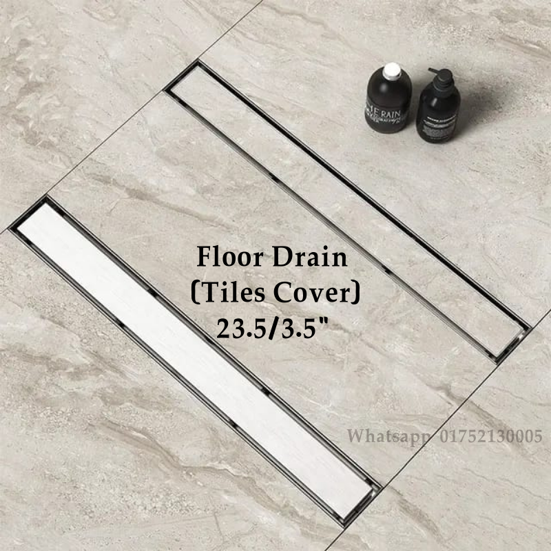 Long Floor Drain 24/3.5 inch FT Tile Insert Cover-SS ( Center Hole)