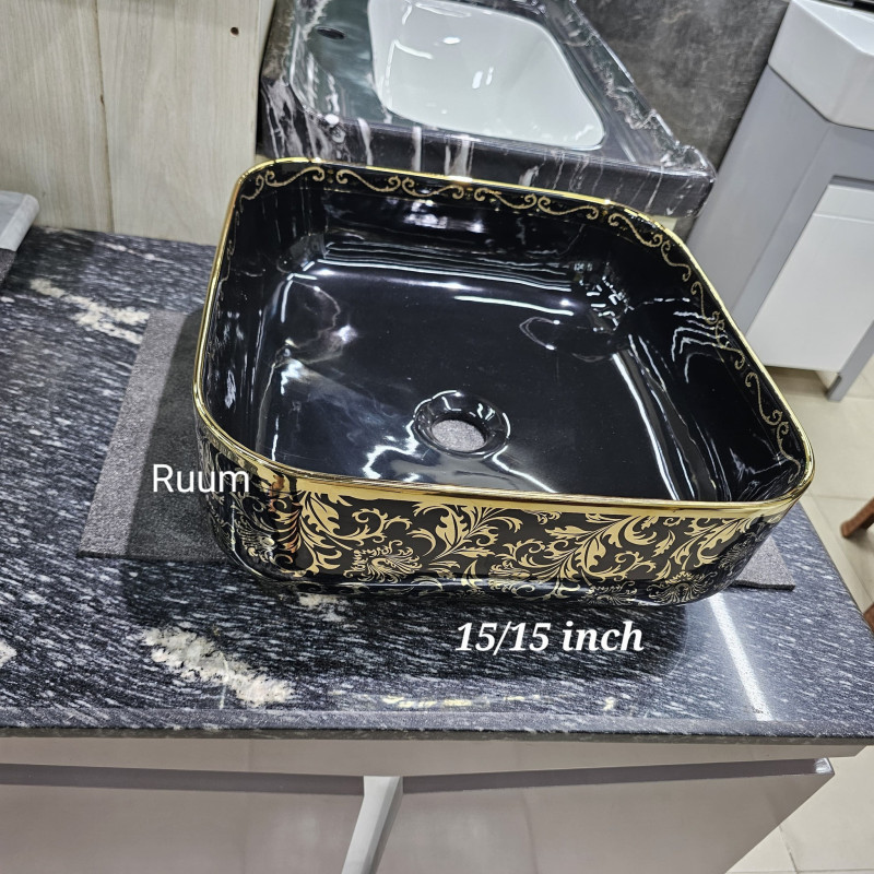 Black golden glossy basin china 16/16 inch