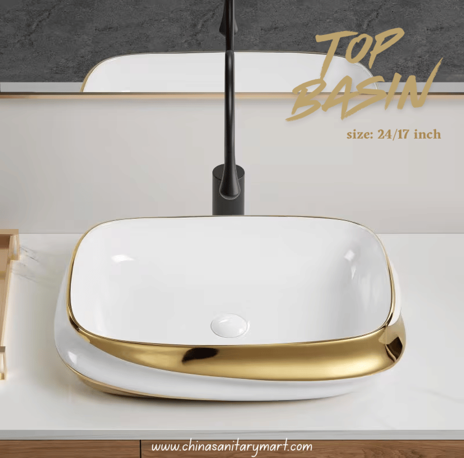 Top Basin, Luxury Basin, Ceramic Wash Basin, Golden Border Basin, Bathroom Basin Bangladesh, Counter Top Basin, Modern Wash Basin, Premium Basin, 24x17 Inch Basin, China Sanitary Mart