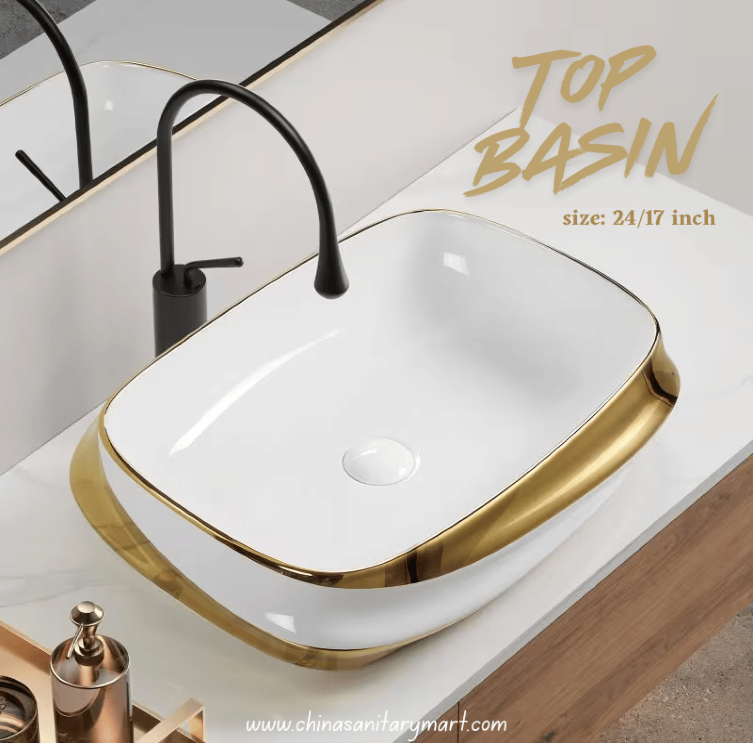 Top Basin, Luxury Basin, Ceramic Wash Basin, Golden Border Basin, Bathroom Basin Bangladesh, Counter Top Basin, Modern Wash Basin, Premium Basin, 24x17 Inch Basin, China Sanitary Mart