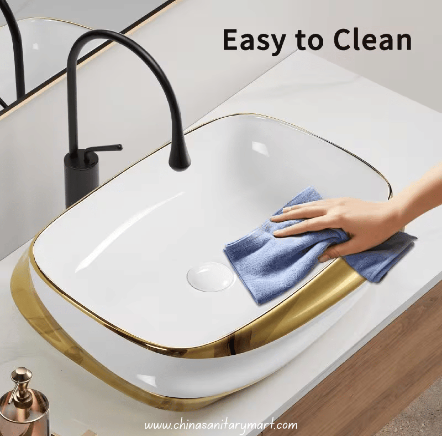 Top Basin, Luxury Basin, Ceramic Wash Basin, Golden Border Basin, Bathroom Basin Bangladesh, Counter Top Basin, Modern Wash Basin, Premium Basin, 24x17 Inch Basin, China Sanitary Mart