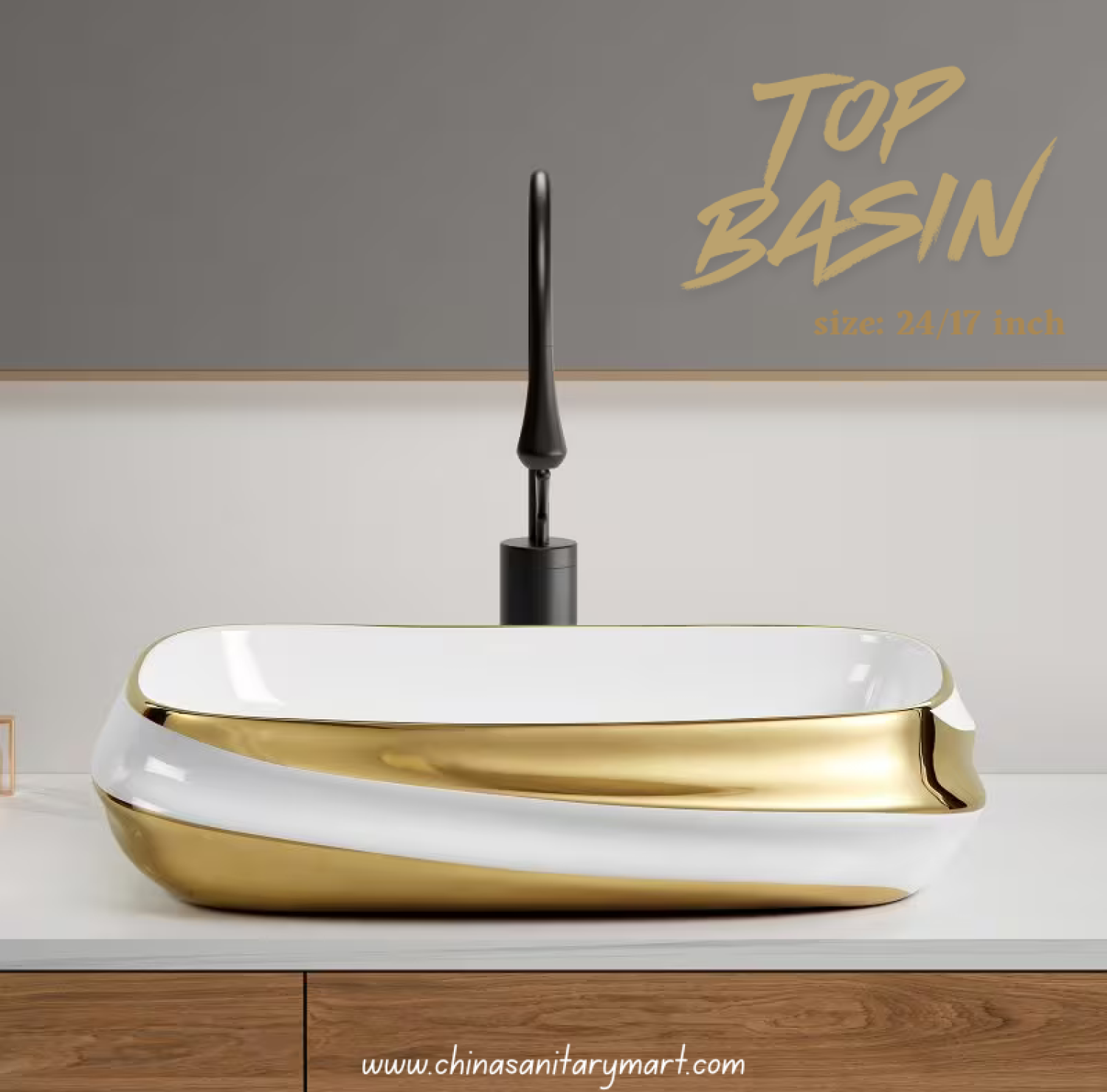 Top Basin, Luxury Basin, Ceramic Wash Basin, Golden Border Basin, Bathroom Basin Bangladesh, Counter Top Basin, Modern Wash Basin, Premium Basin, 24x17 Inch Basin, China Sanitary Mart