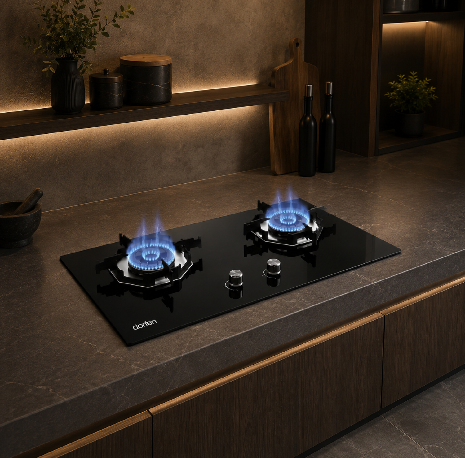 gas stove price in Bangladesh, built-in hob 2 burner price BD, DF-GB2A glass top stove, kitchen double burner showroom Dhaka, tempered glass gas stove Bangladesh, premium kitchen appliances BD.