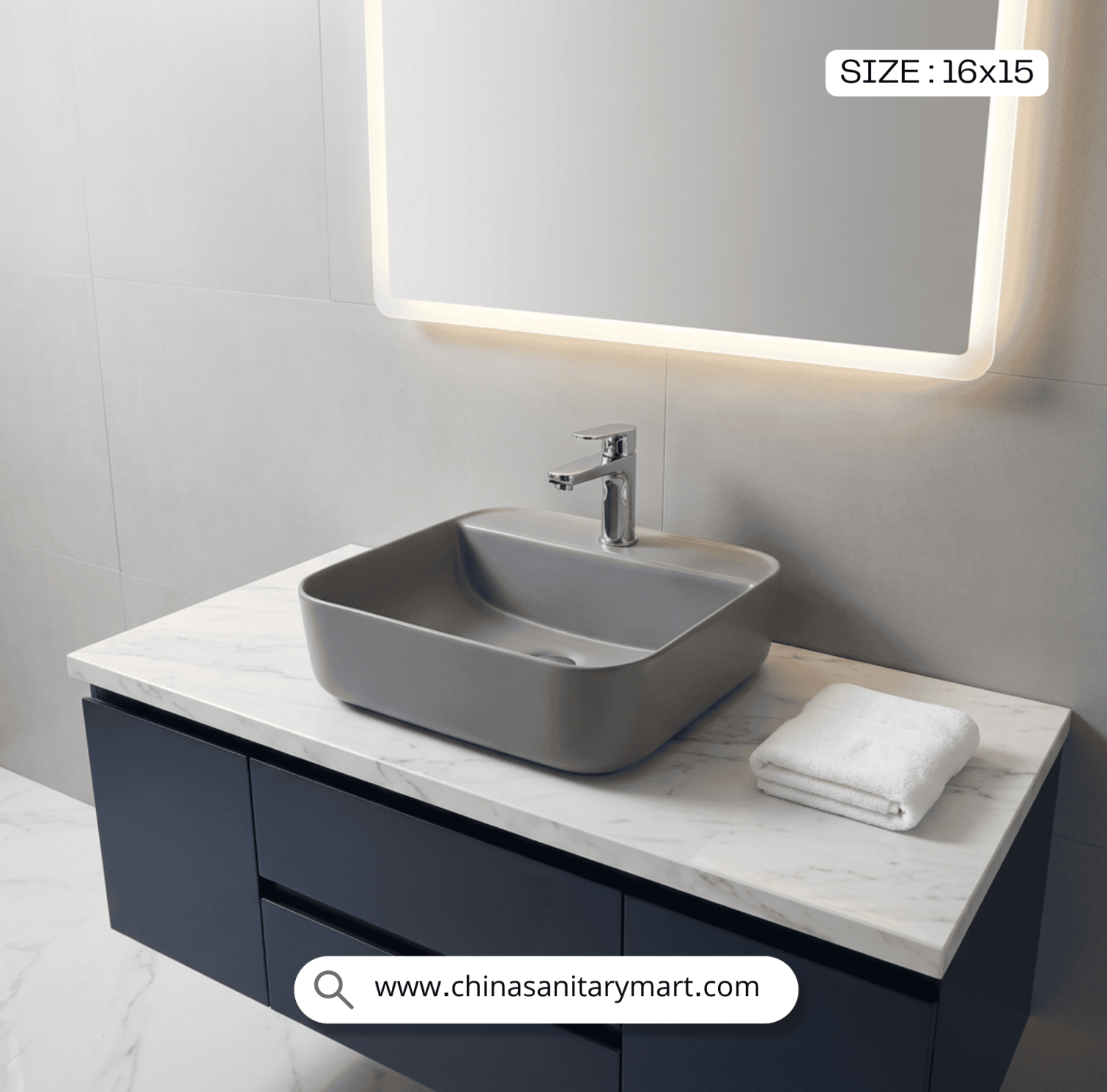 Matte Grey Marble Basin, ARAB8206, 16x15 Top Basin, Modern Bathroom , Luxury Sanitaryware, China Sanitary Mart, বাথরুমের বেসিন, মার্বেল ফিনিশ বেসিন, মিরপুর স্যানিটারি শপ।