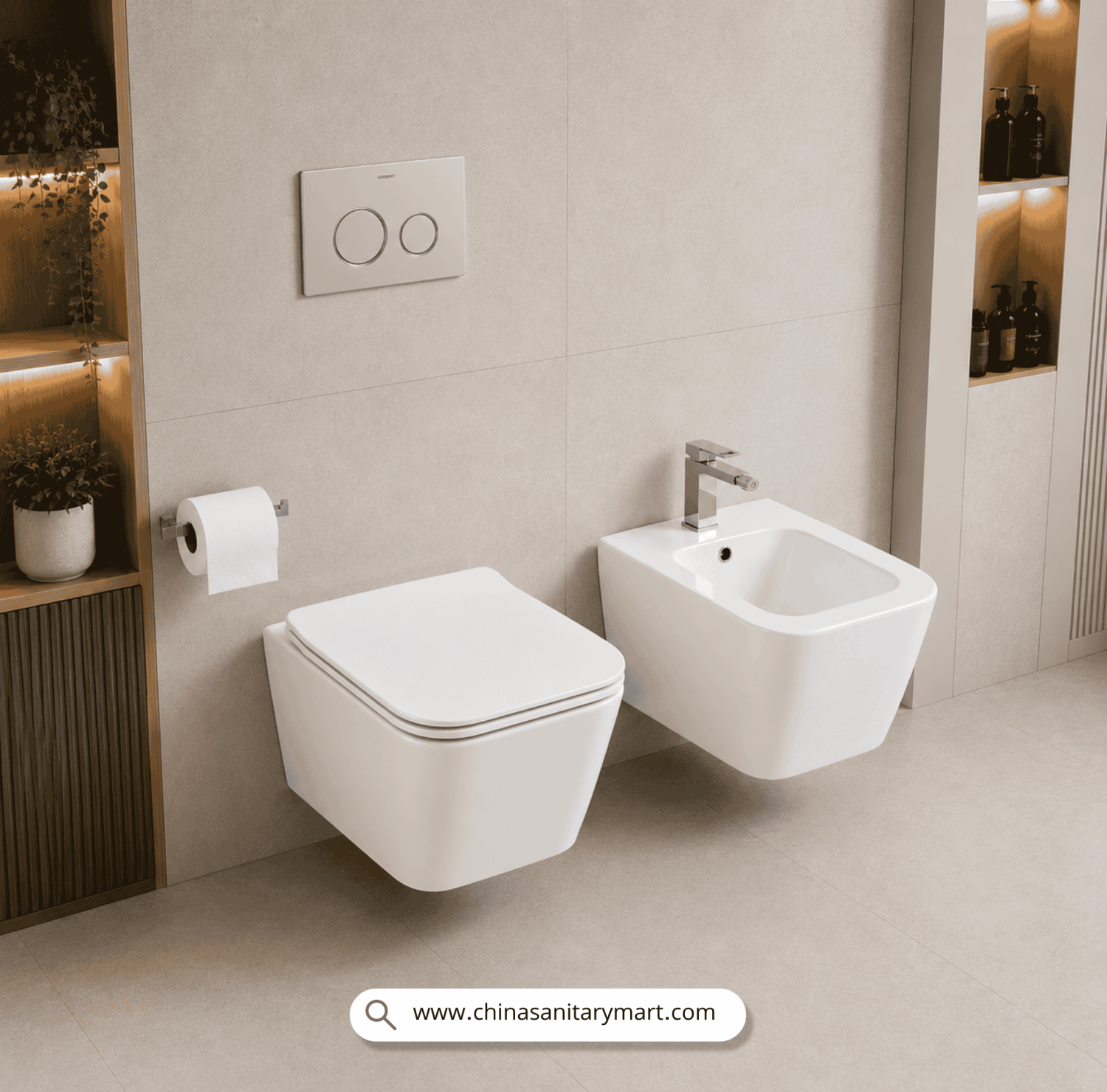 Italian Standard T103 SQ, white wall hung toilet, square toilet bowl, square wall mounted commode, luxury sanitary ware, premium ceramic toilet, China Sanitary Mart, space saving commode, modern bathroom fittings