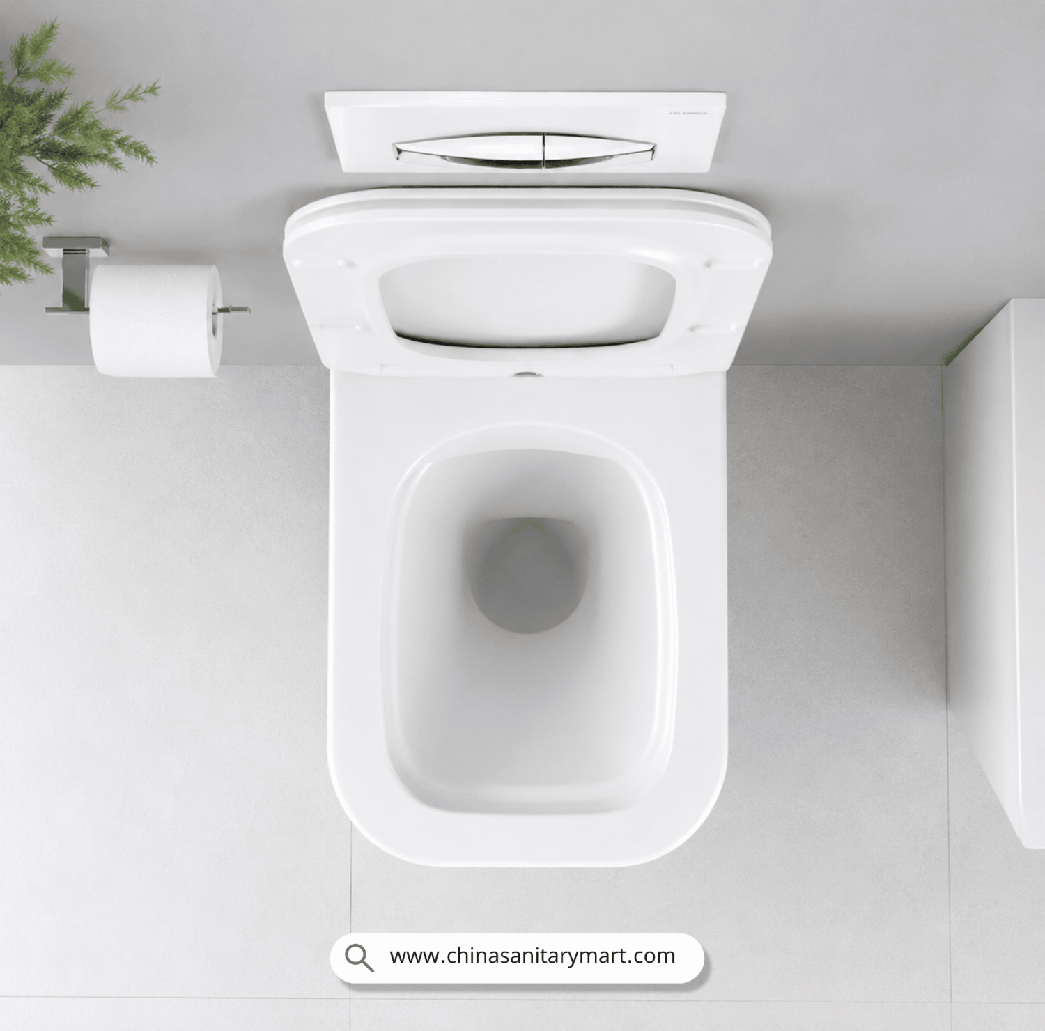 Italian Standard T103 SQ, white wall hung toilet, square toilet bowl, square wall mounted commode, luxury sanitary ware, premium ceramic toilet, China Sanitary Mart, space saving commode, modern bathroom fittings