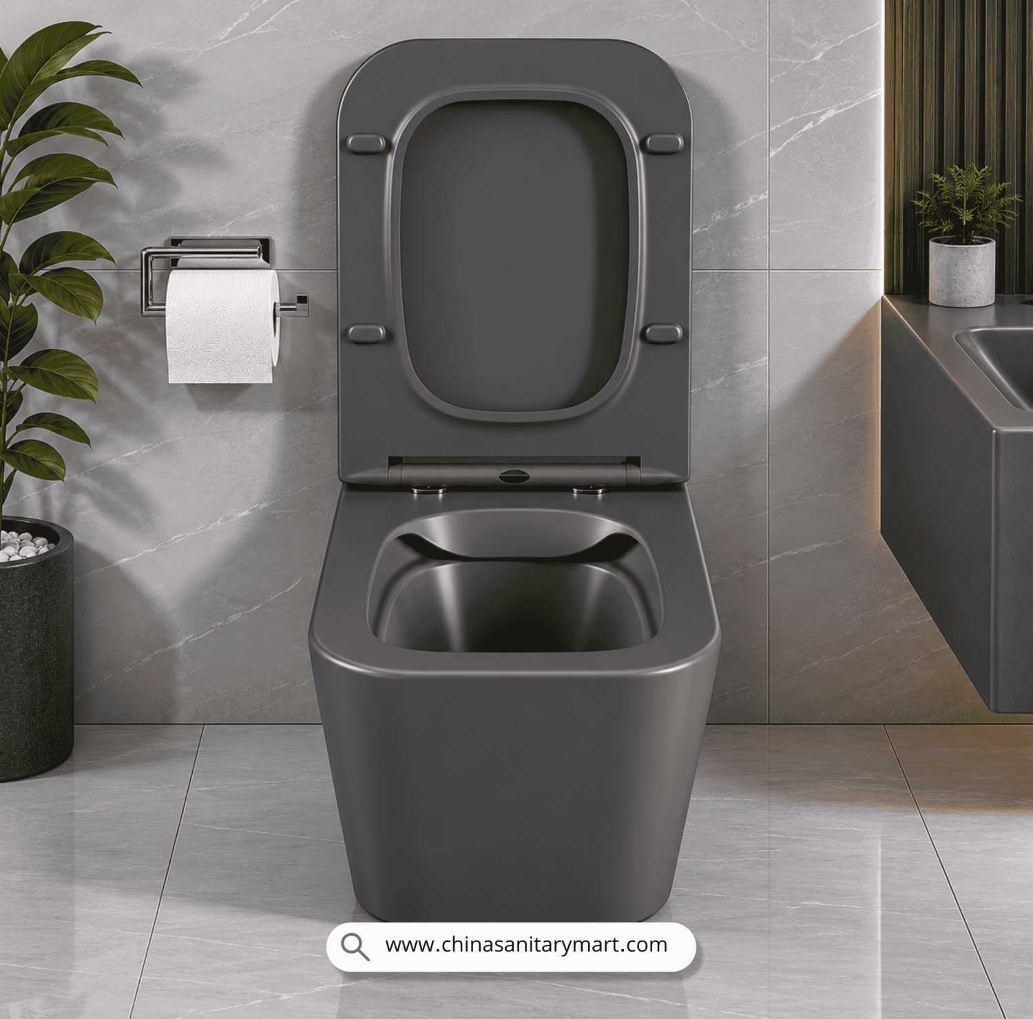 Italian Standard T103MDG, matte dark grey wallcommode, grey wall hung toilet, square wall mounted commode, grey toilet bowl, luxury sanitary ware, premium ceramic toilet, China Sanitary Mart, space saving commode, modern bathroom fittings