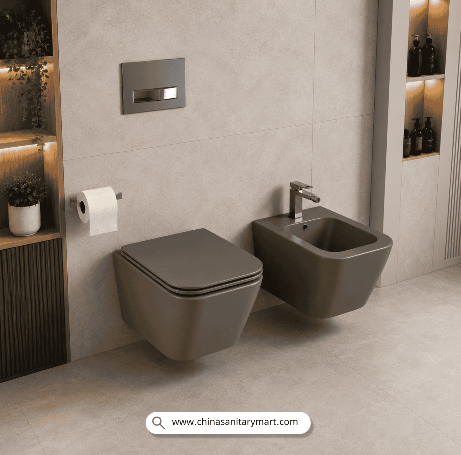 Italian Standard T103MDG, matte dark grey wallcommode, grey wall hung toilet, square wall mounted commode, grey toilet bowl, luxury sanitary ware, premium ceramic toilet, China Sanitary Mart, space saving commode, modern bathroom fittings