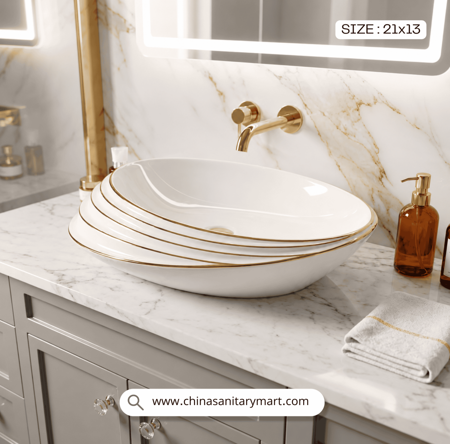 Orbit Basin, 21x13 Inch Basin, Luxury Top Basin, Countertop Wash Basin, Gold Line Basin, Ceramic Basin, Modern Basin Design, Premium Wash Basin, Bathroom Vanity Basin, Luxury Bathroom , China Sanitary Mart, Oval Top Basin,Designer Basin