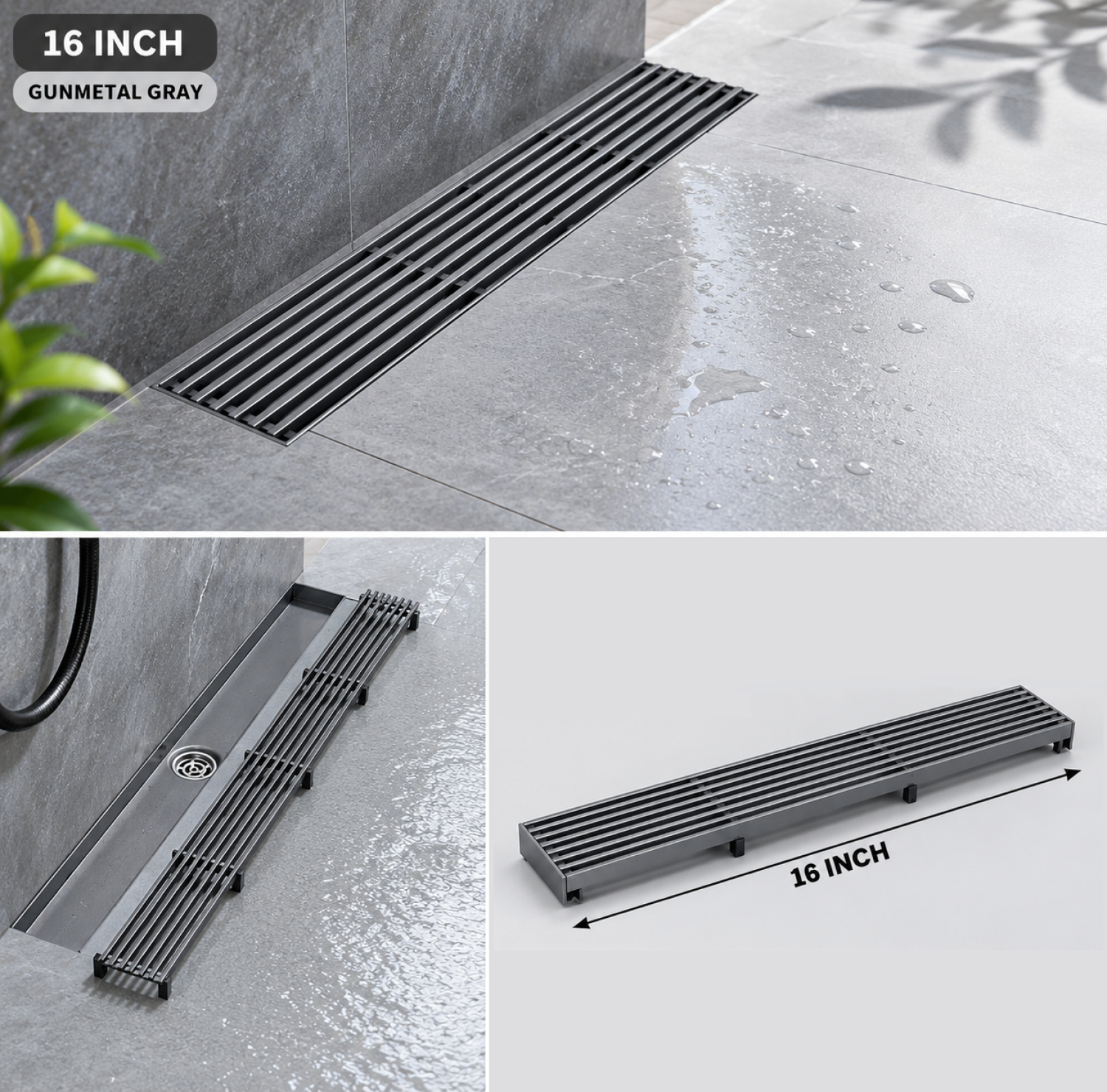 SS Bathroom Drain, 16x3 Inch Drain, Matte Grey Drain, FT Net Drain, Stainless Steel Linear Drain, Bathroom Floor Drain, Shower Drain, Modern Floor Drain, Linear Shower Drain, Grey Floor Drain, Wet Room Drain, Luxury Bathroom Accessories,