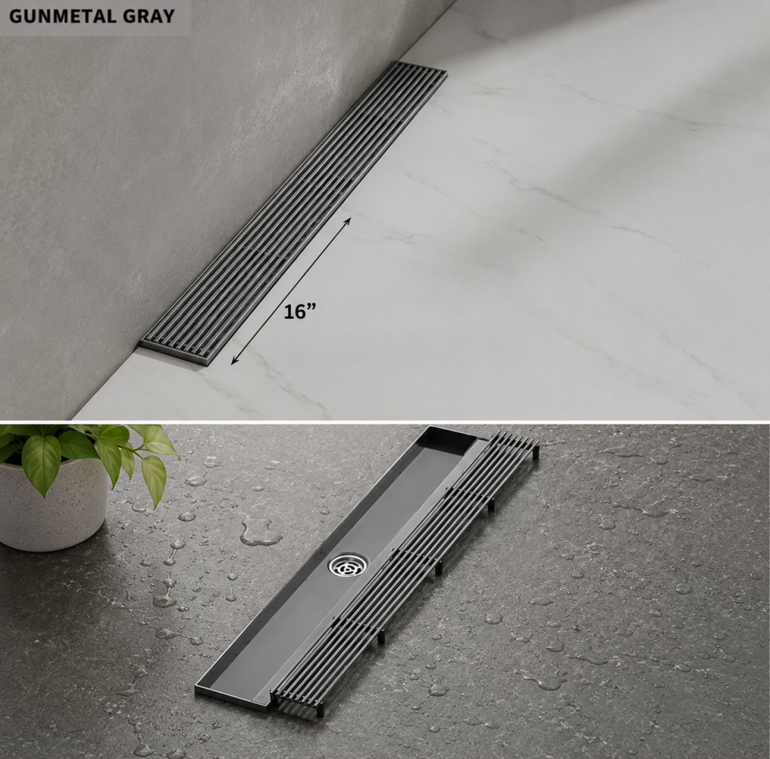 SS Bathroom Drain, 16x3 Inch Drain, Matte Grey Drain, FT Net Drain, Stainless Steel Linear Drain, Bathroom Floor Drain, Shower Drain, Modern Floor Drain, Linear Shower Drain, Grey Floor Drain, Wet Room Drain, Luxury Bathroom Accessories,