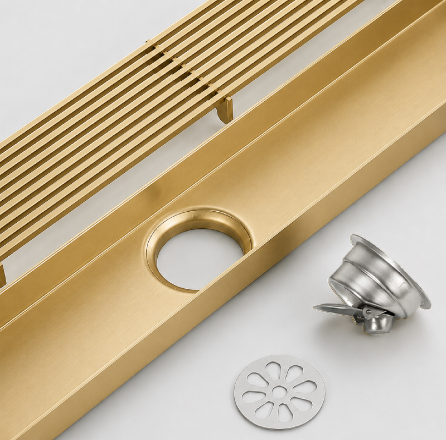 SS Bathroom Drain, Light Gold Floor Drain, 12x3 Inch Drain, FT Net Drain, Stainless Steel Drain, Linear Floor Drain, Gold Bathroom Drain, Matte Light Gold Drain, Shower Drain, Bathroom Accessories, Anti Clog Drain, Hair Catcher Drain