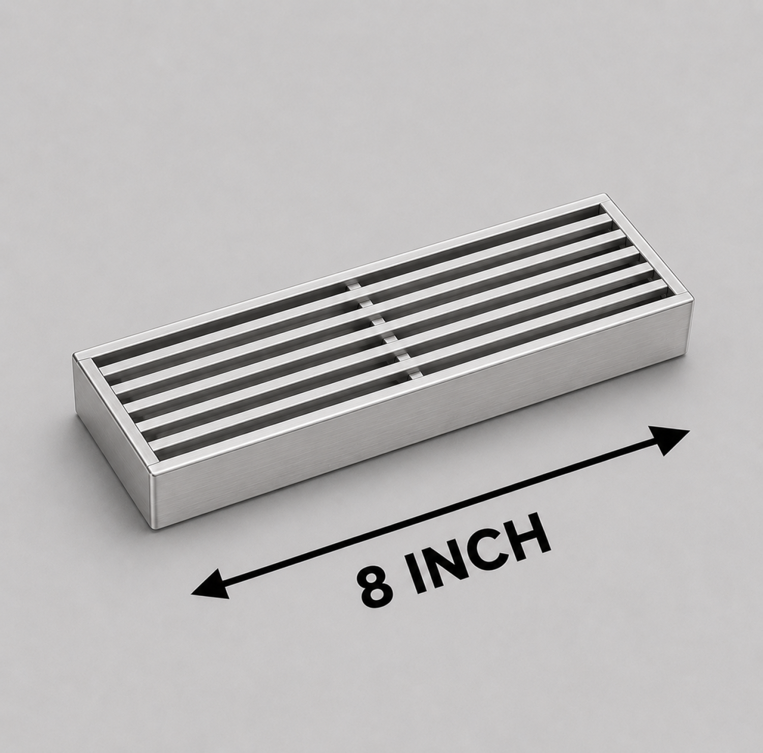 SS Bathroom Drain, 8x3 Inch Drain, Stainless Steel Drain, SS Color Drain, FT Net Drain, Linear Shower Drain, Bathroom Floor Drain, Stainless Steel Floor Drain, Anti Clog Drain Cover, Linear Drain Channel, Brushed Steel Drain