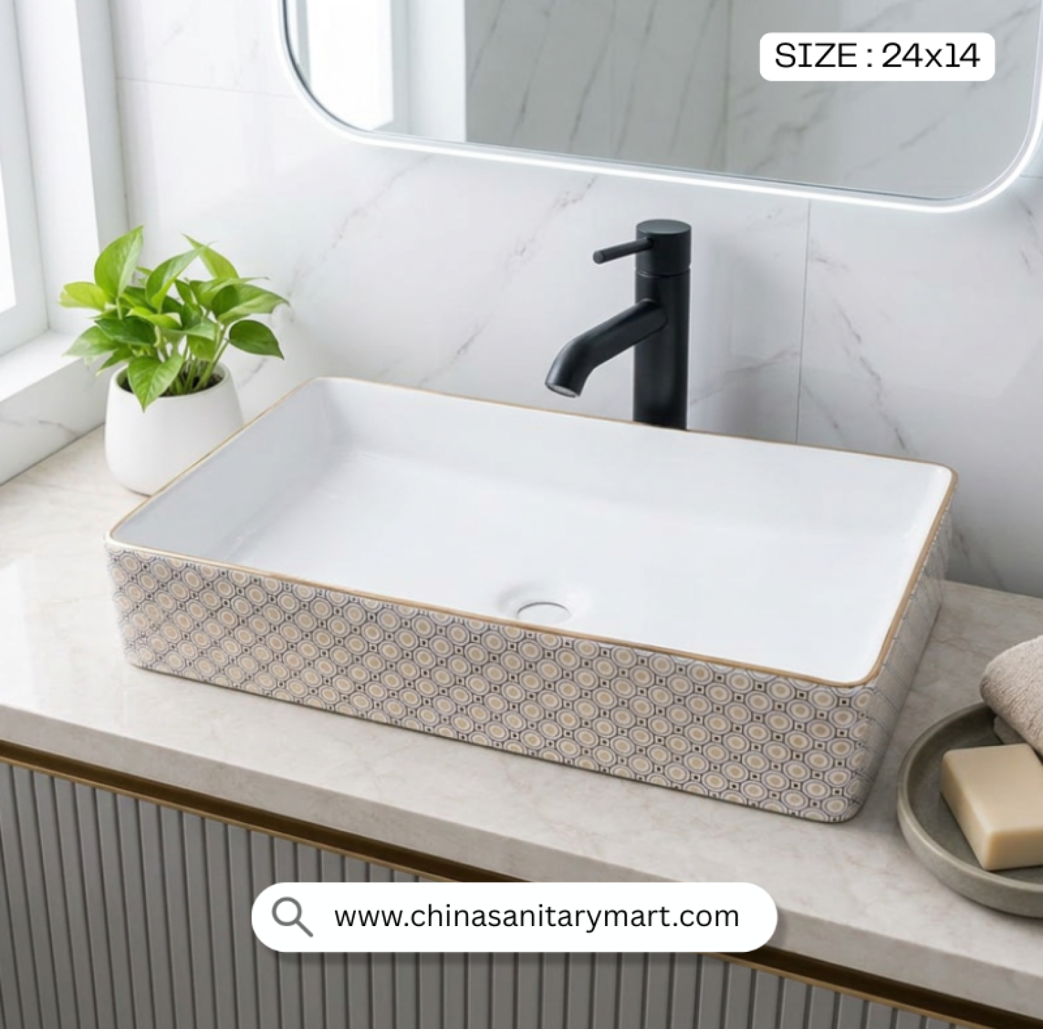 Top Basin CT 1424, CT 1424 Basin, Countertop Basin, Top Basin, Luxury Wash Basin, Rectangular Basin, Ceramic Wash Basin, Designer Basin, Decorative Basin, Premium Bathroom Basin, Modern Basin, Table Top Basin, Vanity Basin