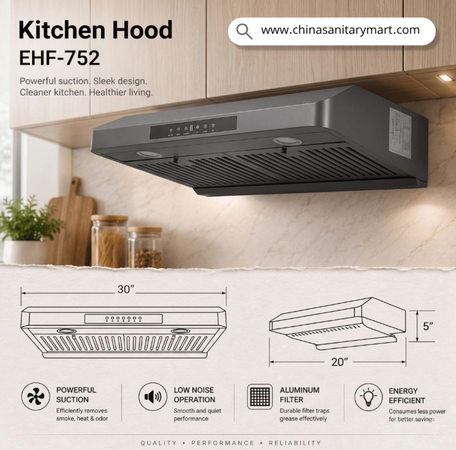 Gazi Smiss EH-F752, Gazi Kitchen Hood Price in BD, 30 Inch Kitchen Chimney, Slim Kitchen Hood,Hood, Aluminum Grease Filter, Low Noise Kitchen Chimney, Gazi Smiss Appliances, Kitchen Exhaust Fan Bangladesh.