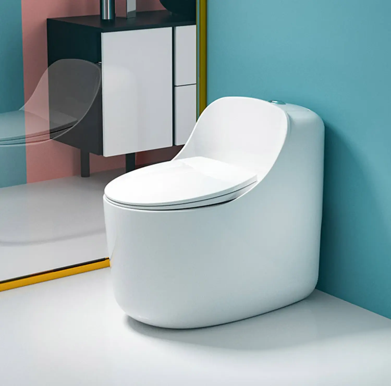 IS-T303 Premium White One Piece Commode featuring a glossy white finish, premium sanitary ceramic construction, Tornado Jet Flush system