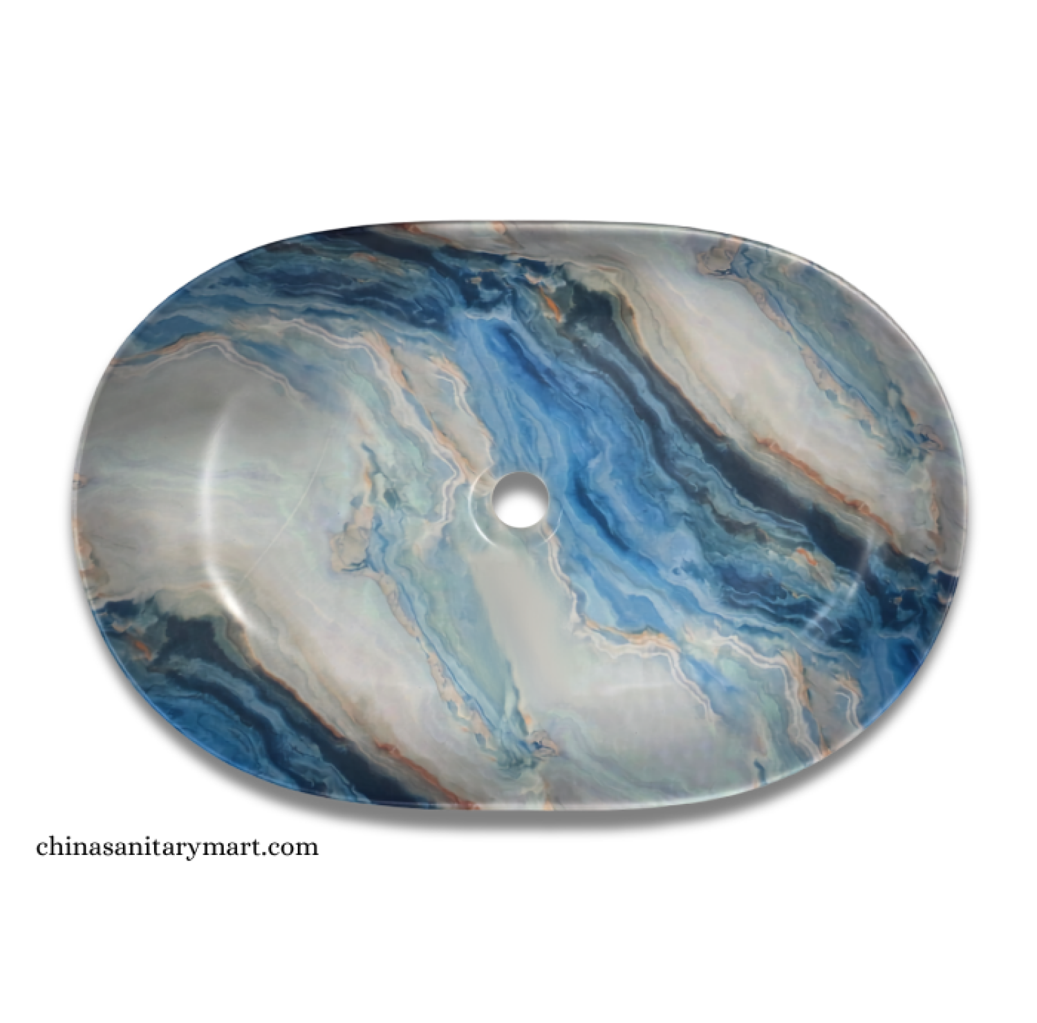 IS-A8310E 16×23.5 Inch Blue Ocean Matte Marble Shed Top Basin with premium ceramic construction, artistic blue marble finish