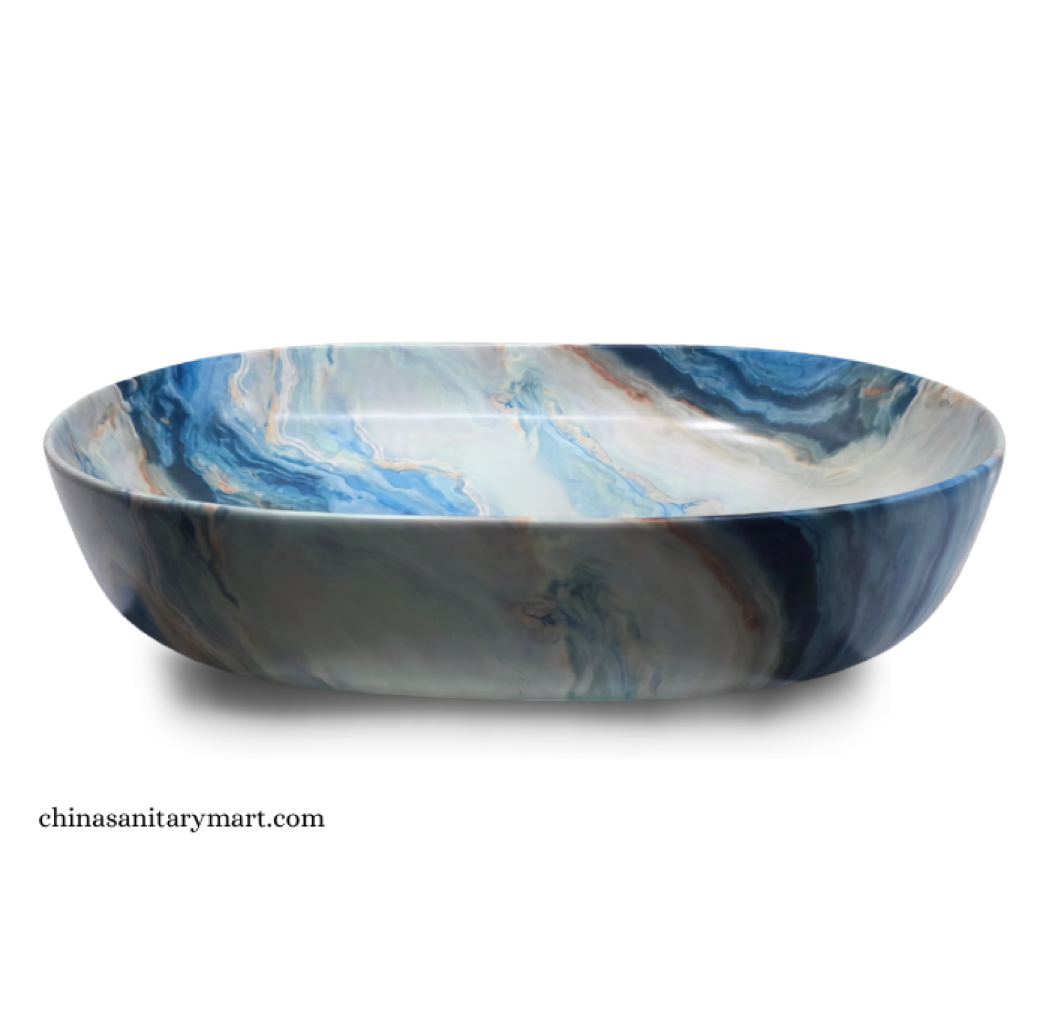 IS-A8310E 16×23.5 Inch Blue Ocean Matte Marble Shed Top Basin with premium ceramic construction, artistic blue marble finish