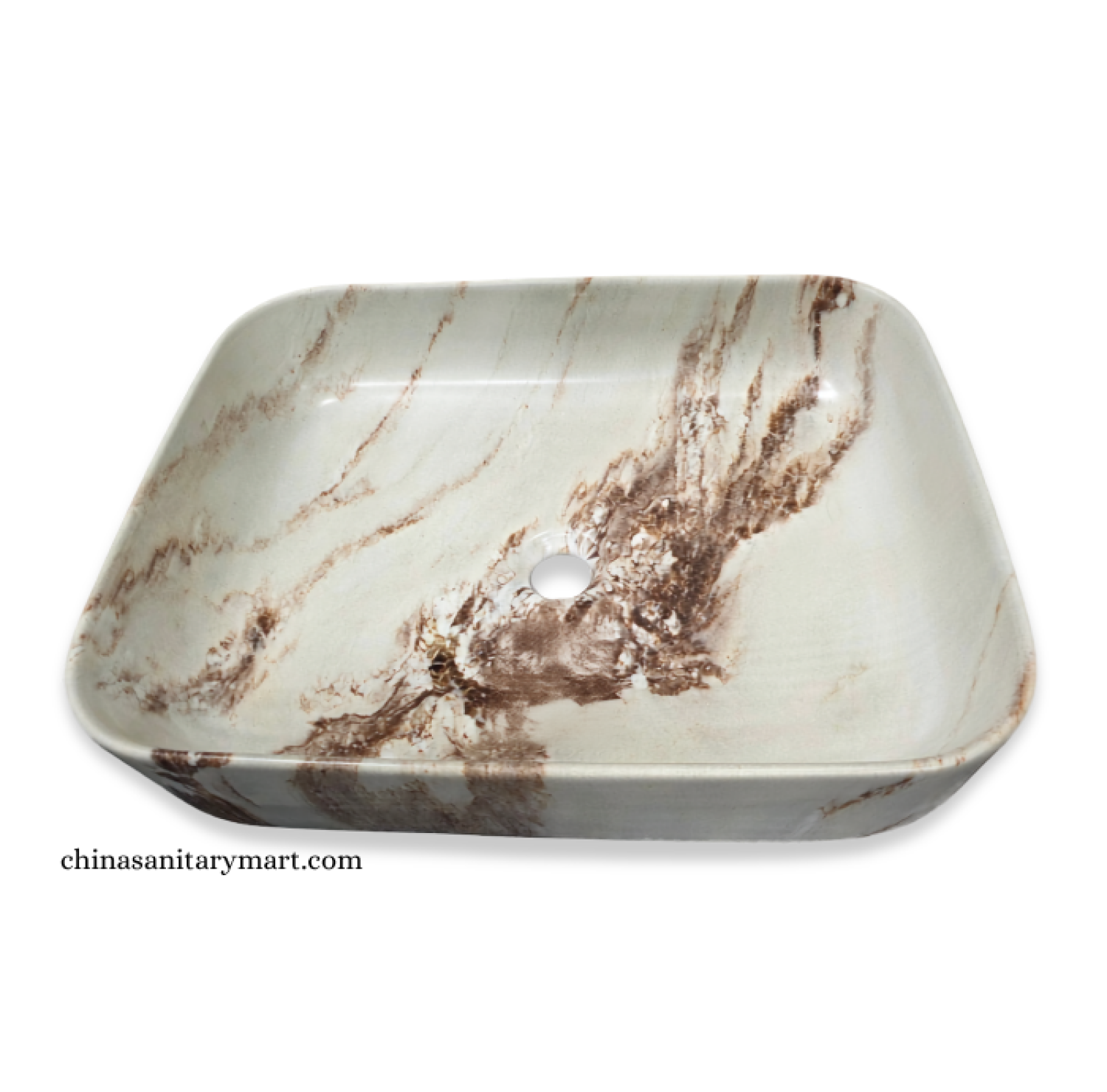 IS-A5014MA 15.5×20 Inch White Marble Shed Square Shape Top Basin with premium ceramic construction, elegant white marble finish