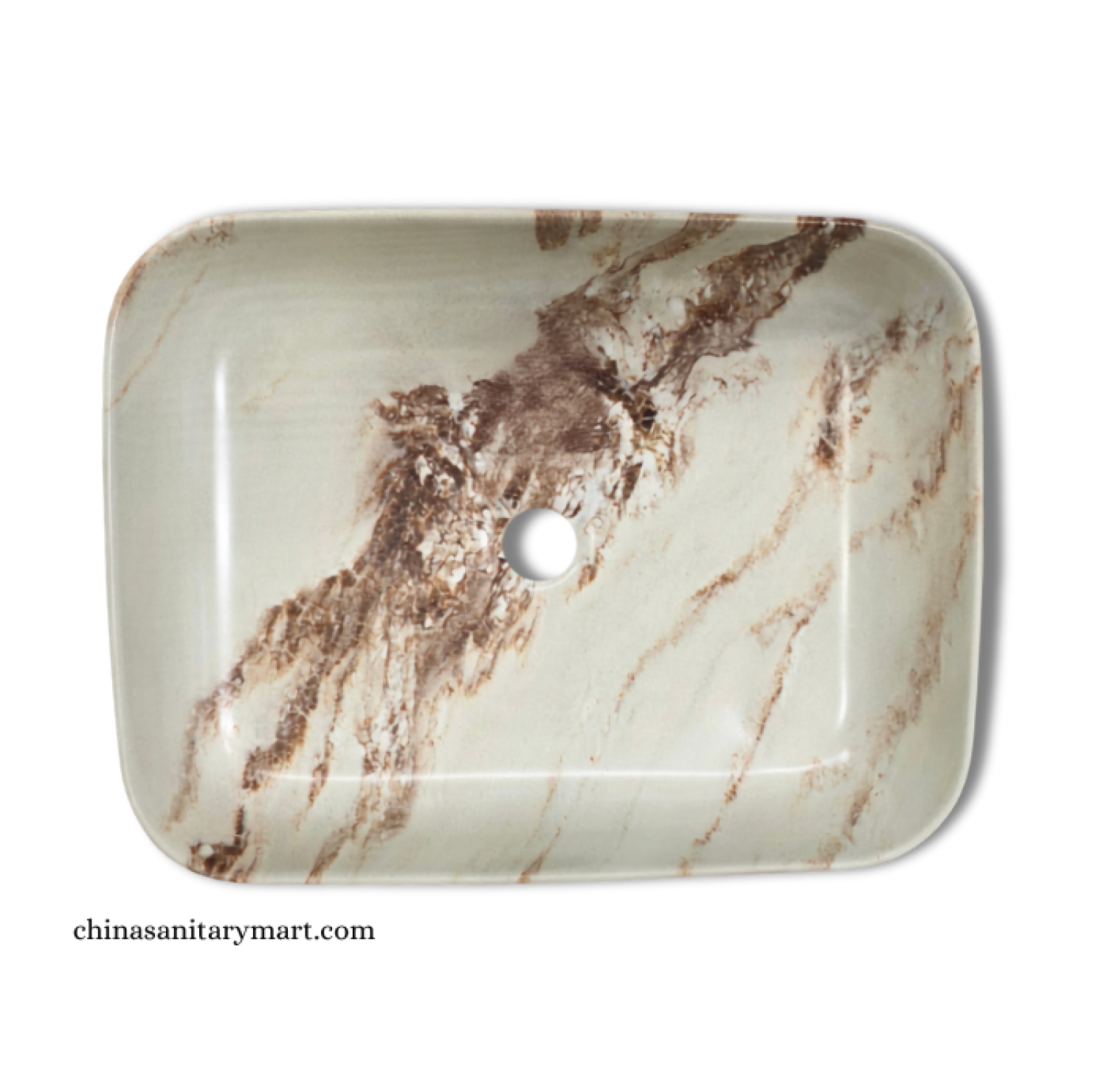 IS-A5014MA 15.5×20 Inch White Marble Shed Square Shape Top Basin with premium ceramic construction, elegant white marble finish