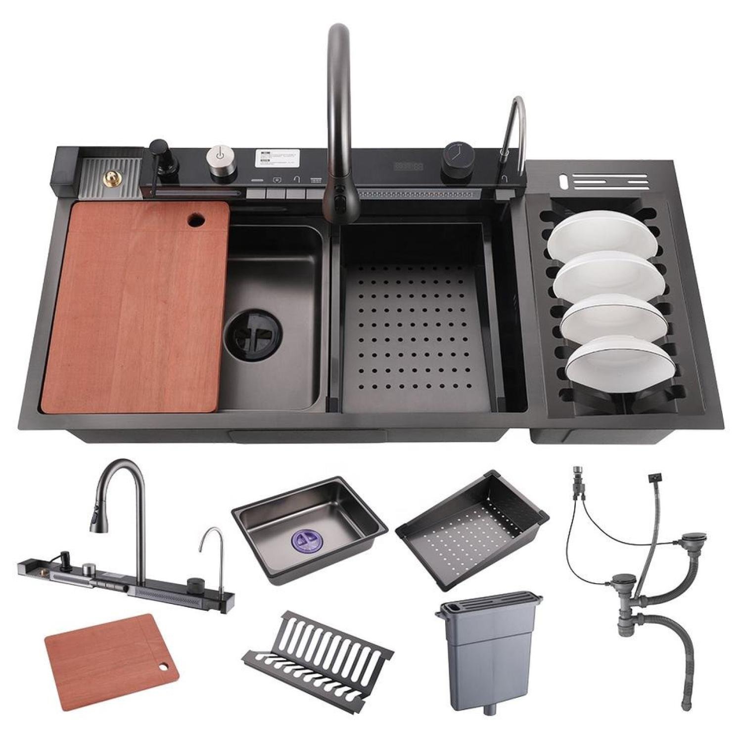 sink,kitchensink,blacksink,sinkcombo,40inchsink,handmadesink,MultifunctionalSmartKitchenSink, 18/40 inch sink black