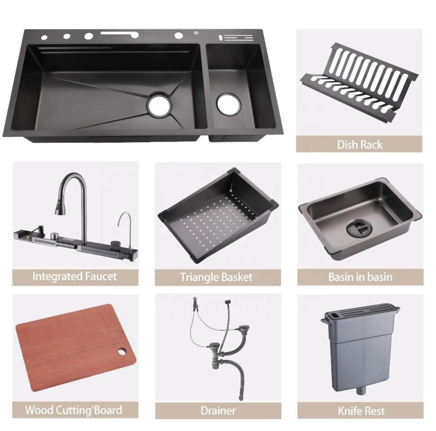 sink,kitchensink,blacksink,sinkcombo,40inchsink,handmadesink,MultifunctionalSmartKitchenSink, 18/40 inch sink black