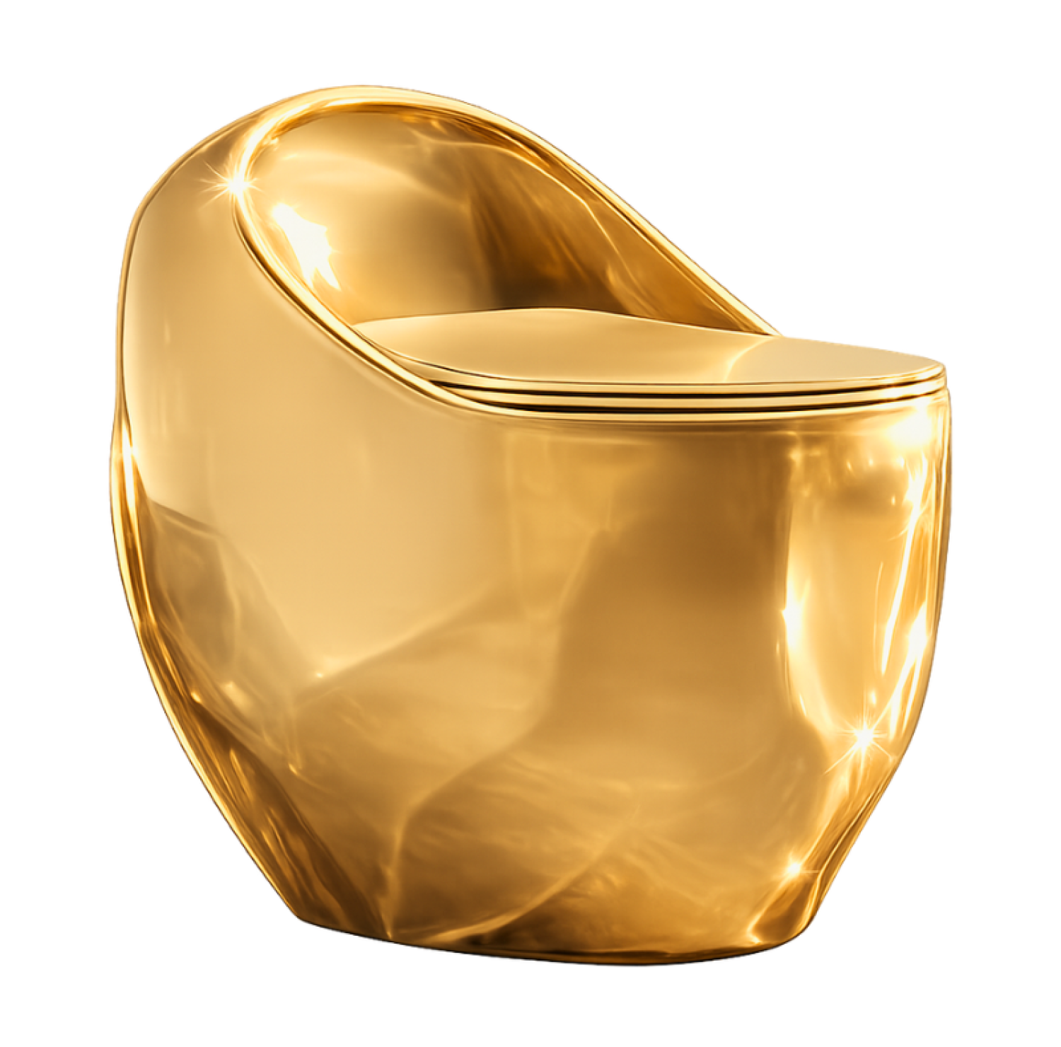 IS-M099G Peanut Commode Golden Color luxury one piece ceramic toilet with premium high gloss gold finish, floor mounted designer WC for modern bathrooms, luxury homes, hotels and villas, elegant sanitary ware by China Sanitary Mart.