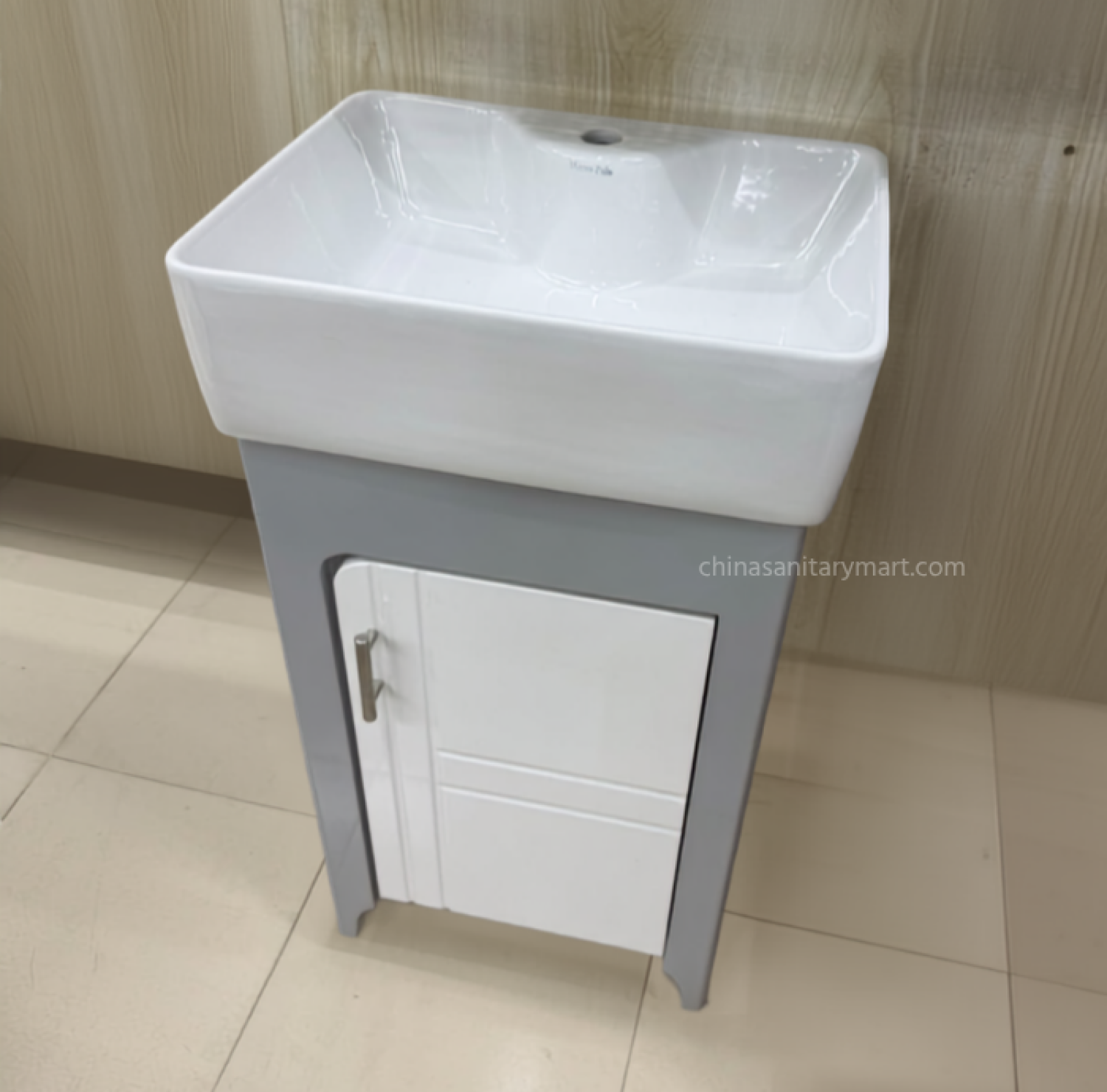 15×19 Inch PVC Cabinet with Ceramic Basin Compact Bathroom Vanity Cabinet with Ceramic Wash Basin Waterproof PVC Bathroom Cabinet with Integrated Basin Modern Freestanding Bathroom Basin Cabinet