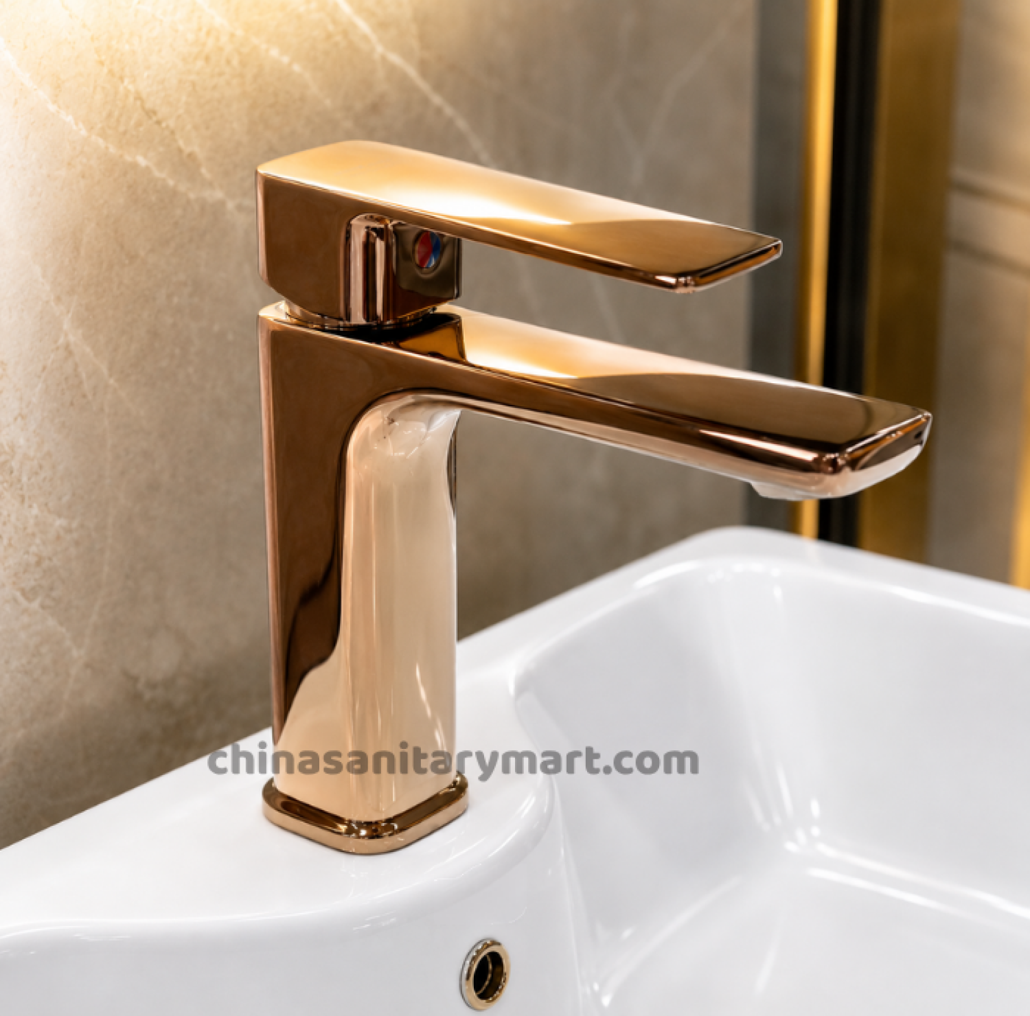 6 inch rose gold basin mixer,SS rose gold basin mixer,mirror rose gold basin mixer,rose gold basin faucet,stainless steel basin mixer,SS basin faucet,single lever basin mixer,deck mount basin mixer,bathroom basin tap,China Sanitary Mart