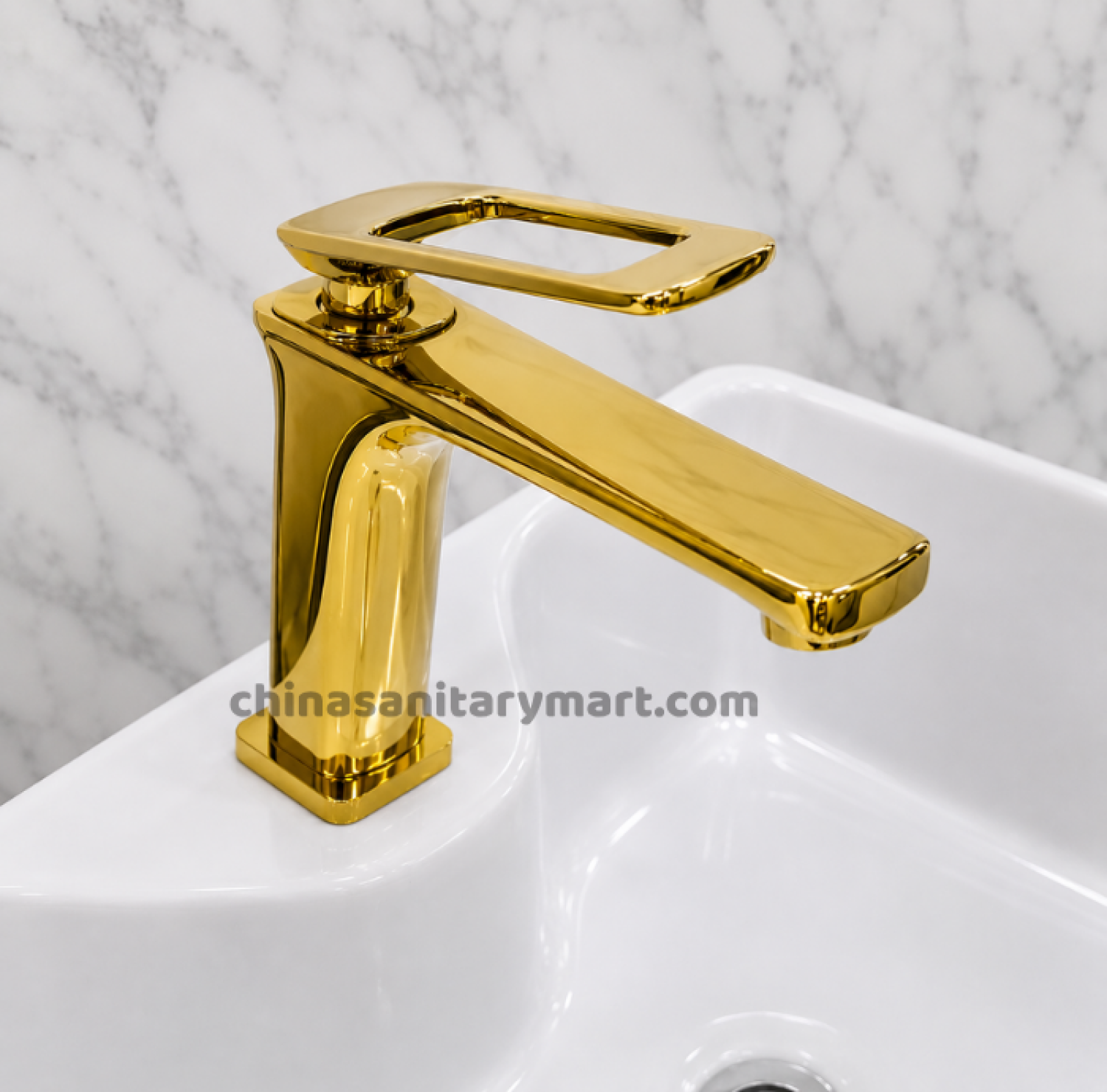 6 inch unique lever basin mixer,SS golden basin mixer,mirror gold basin mixer,unique lever basin faucet,golden basin faucet,stainless steel basin mixer,SS basin faucet,deck mount basin mixer,bathroom basin tap,China Sanitary Mart