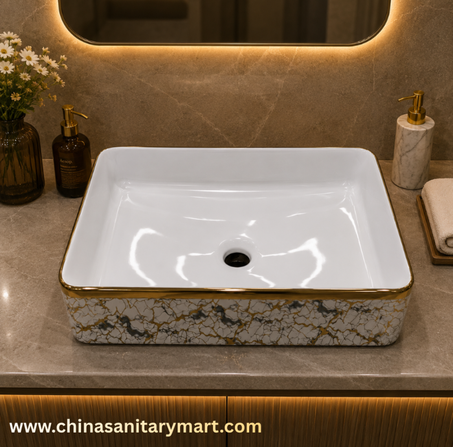 20x13 top basin,AR-AB-8204-D4 top basin,chaotic vines basin,golden outline basin,art top basin,ceramic wash basin,counter top basin,luxury bathroom basin,premium designer basin,China Sanitary Mart,Bangladesh