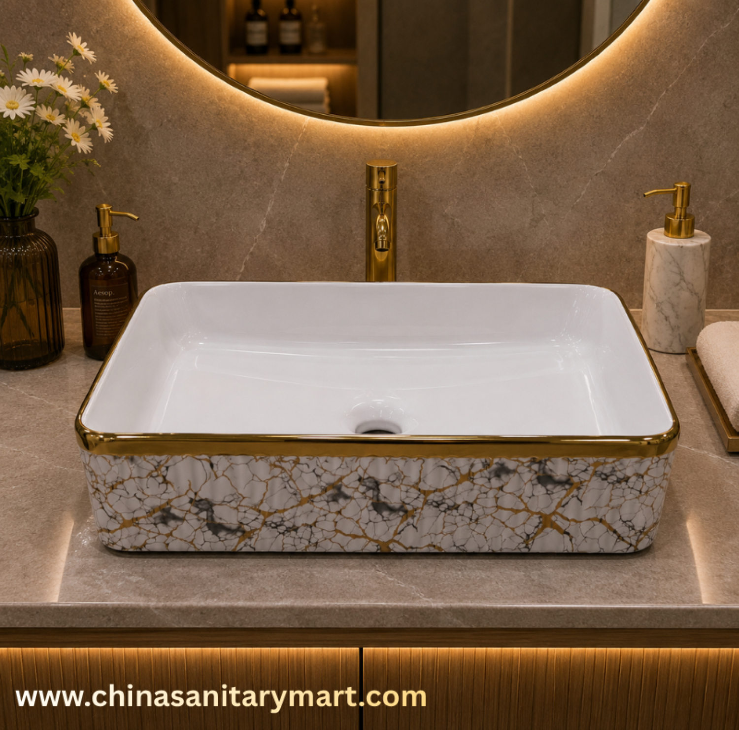 20x13 top basin,AR-AB-8204-D4 top basin,chaotic vines basin,golden outline basin,art top basin,ceramic wash basin,counter top basin,luxury bathroom basin,premium designer basin,China Sanitary Mart,Bangladesh
