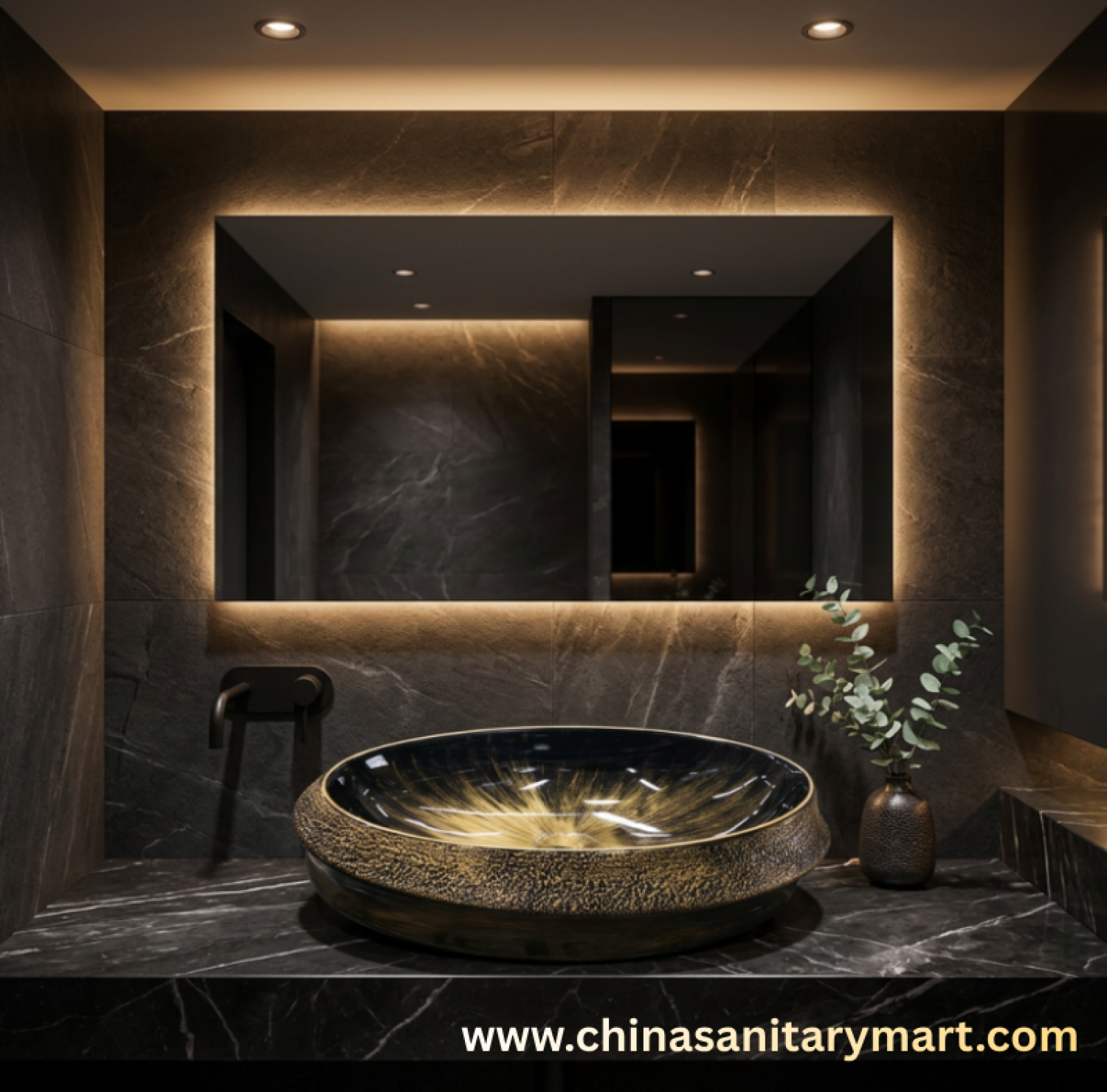 24x16 black gold basin,oval shape top basin,black pupil pattern basin,golden art wash basin,designer ceramic basin,counter top wash basin,premium bathroom basin,luxury top basin,China Sanitary Mart,Bangladesh