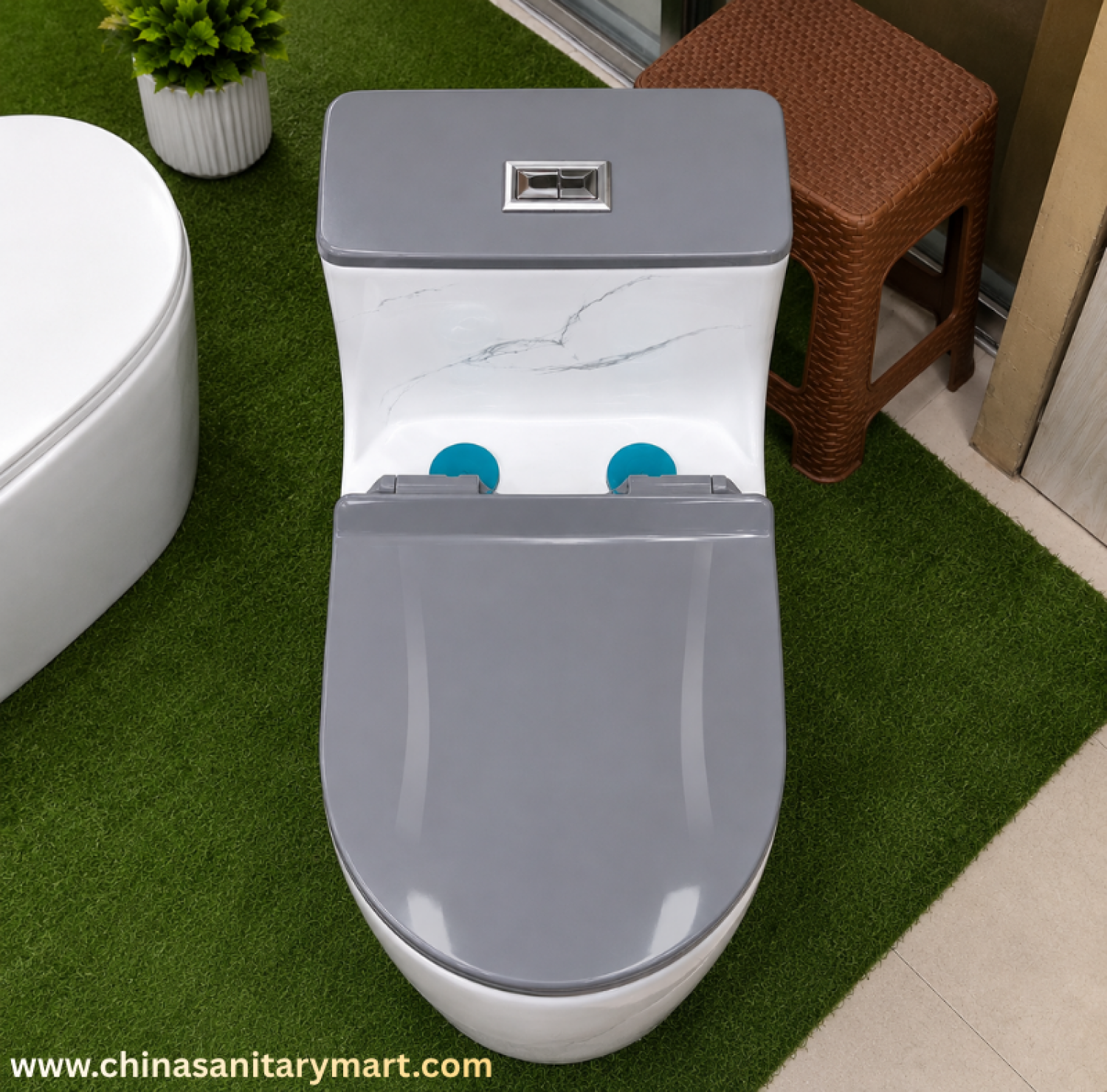 AR-T9001_D1 commode,white grey marble commode,one piece ceramic toilet,marble pattern toilet,grey seat commode,soft close toilet,premium bathroom commode,modern ceramic toilet,China Sanitary Mart,Bangladesh