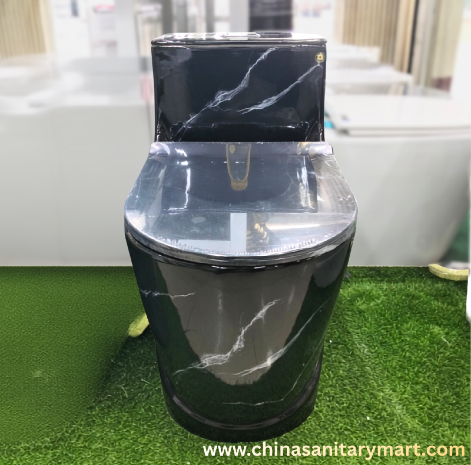 AR-T9001_D2 black marble commode,black marble shed toilet,one piece ceramic commode,soft close UF seat,luxury black toilet,premium bathroom commode,modern ceramic toilet,China Sanitary Mart,Bangladesh
