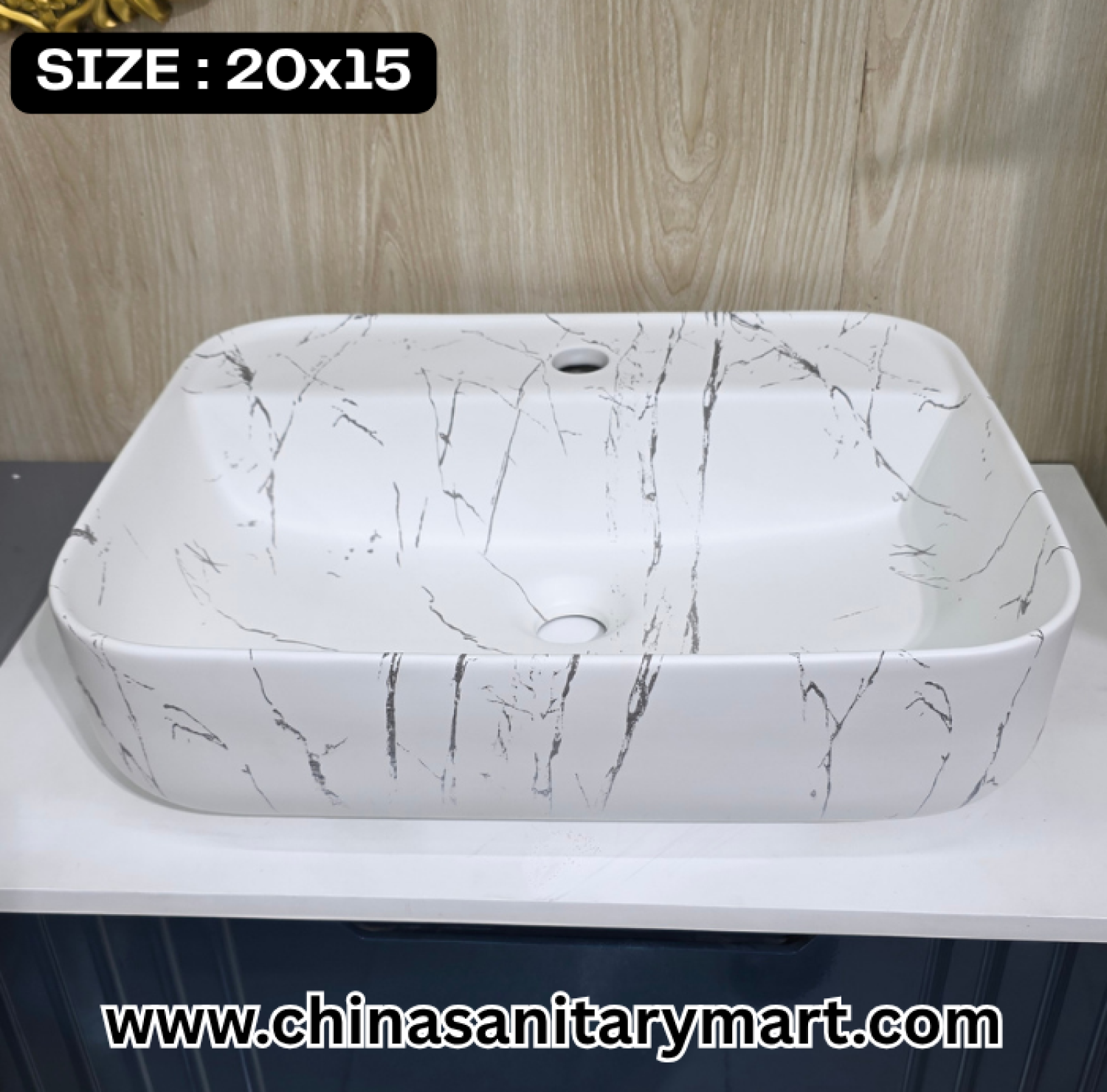 White Marble Black Pattern Basin, 8207-D1, 20x16 Top Basin, Modern Bathroom , Luxury Sanitaryware, China Sanitary Mart, বাথরুমের বেসিন, মার্বেল ফিনিশ বেসিন, মিরপুর স্যানিটারি শপ, ডিজাইনার বেসিন।