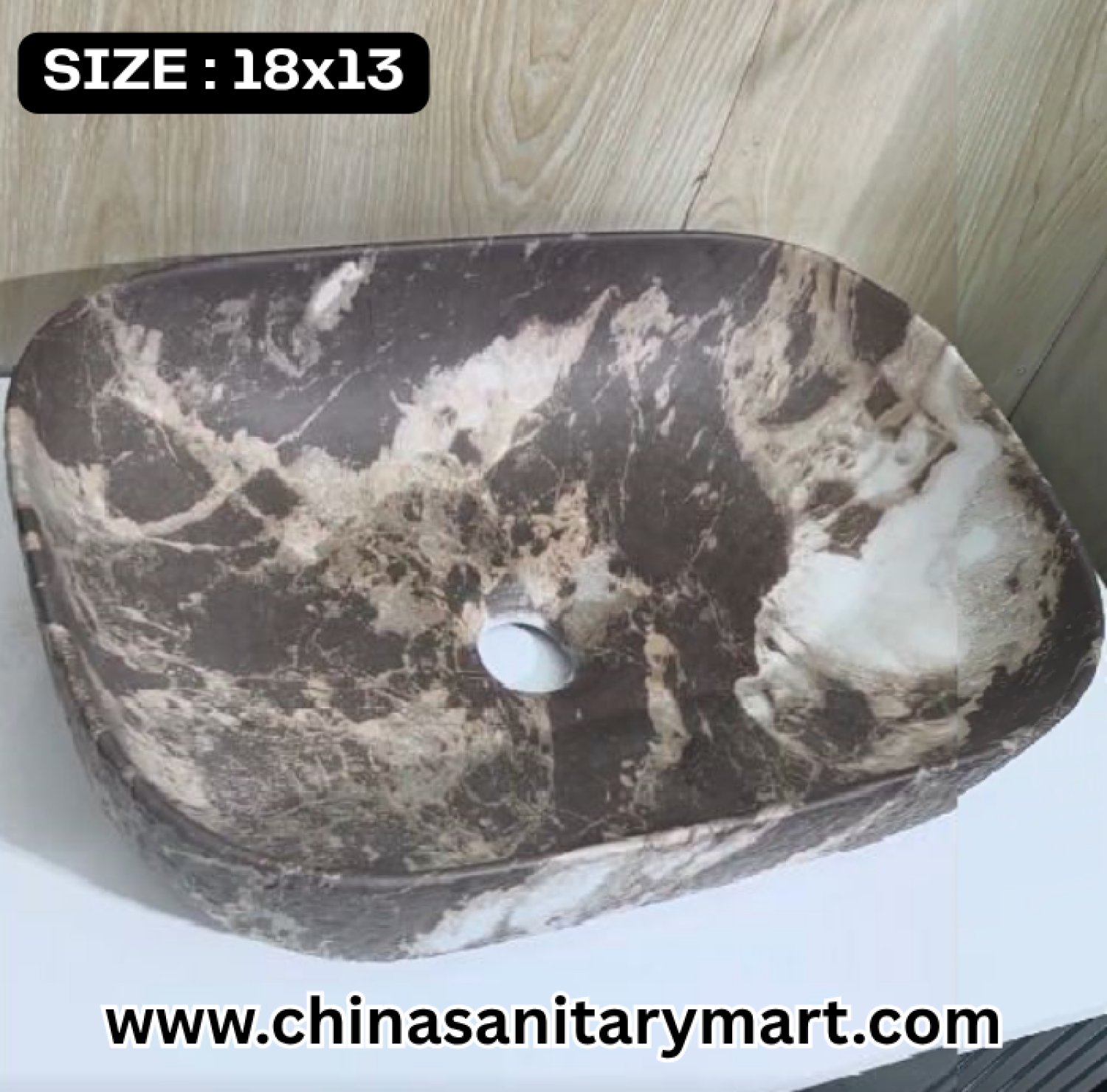Deep brown marble basin, marble bathroom Basin, 18x13 vessel basin, luxury stone basin, square art basin, modern vanity basin, bathroom interior design, natural stone washbasin, premium bathroom fixtures, brown marble vanity top.