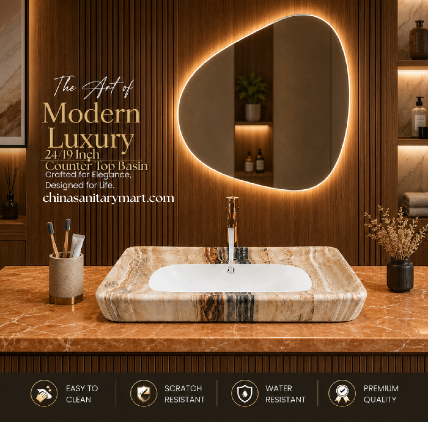 24x19 ivory marble counter top basin, ivory marble shed wash basin, ceramic countertop basin, luxury ivory bathroom basin, premium ceramic wash basin, modern marble finish basin, ivory marble bathroom sink, China Sanitary Mart, Bangladesh