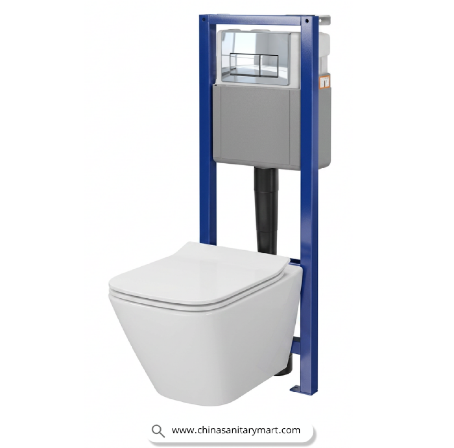 Italian Standard T103 SQ, white wall hung toilet, square toilet bowl, square wall mounted commode, luxury sanitary ware, premium ceramic toilet, China Sanitary Mart, space saving commode, modern bathroom fittings