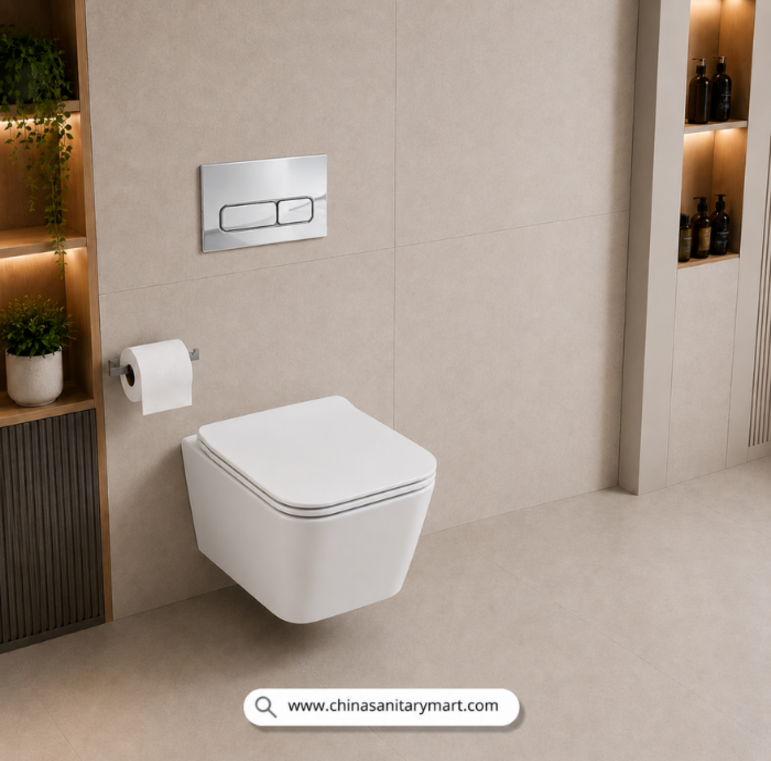 Italian Standard T103 SQ, white wall hung toilet, square toilet bowl, square wall mounted commode, luxury sanitary ware, premium ceramic toilet, China Sanitary Mart, space saving commode, modern bathroom fittings