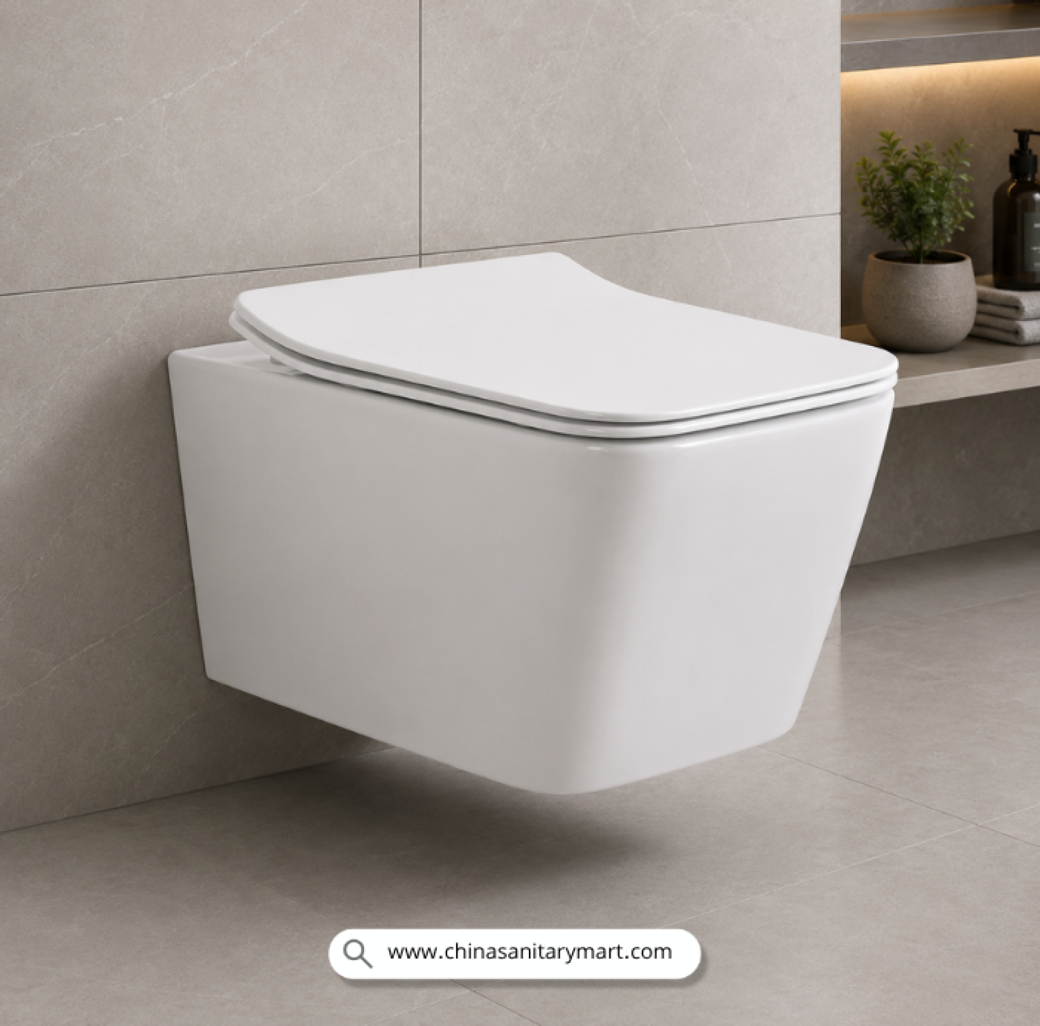 Italian Standard T103 SQ, white wall hung toilet, square toilet bowl, square wall mounted commode, luxury sanitary ware, premium ceramic toilet, China Sanitary Mart, space saving commode, modern bathroom fittings