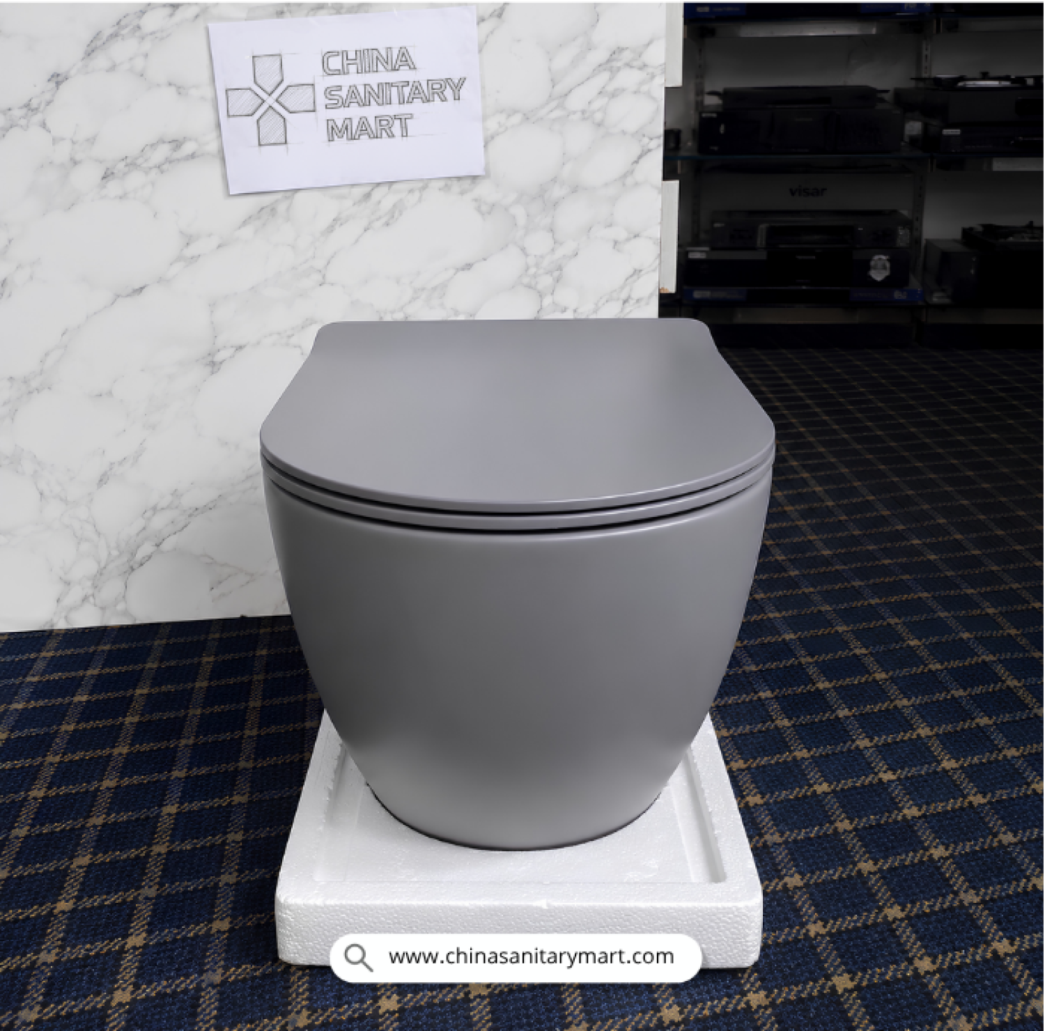 commode, Castle Gray toilet, wall hung commode, round wall mounted toilet, gray sanitary ware, modern bathroom fittings, premium ceramic commode, China Sanitary Mart, space saving toilet, colored commode