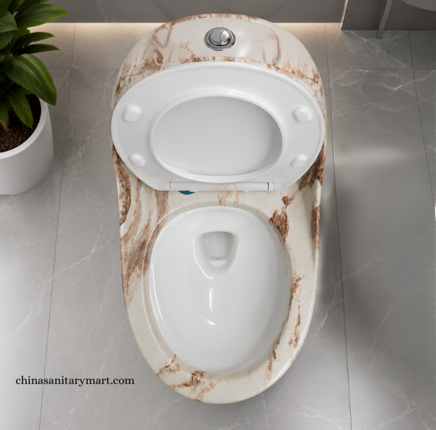 Italian Standard-T303MBD Tornado Jet Flush Ivory Marble Shed One Piece Commode with an elegant ivory marble finish, premium sanitary ceramic construction