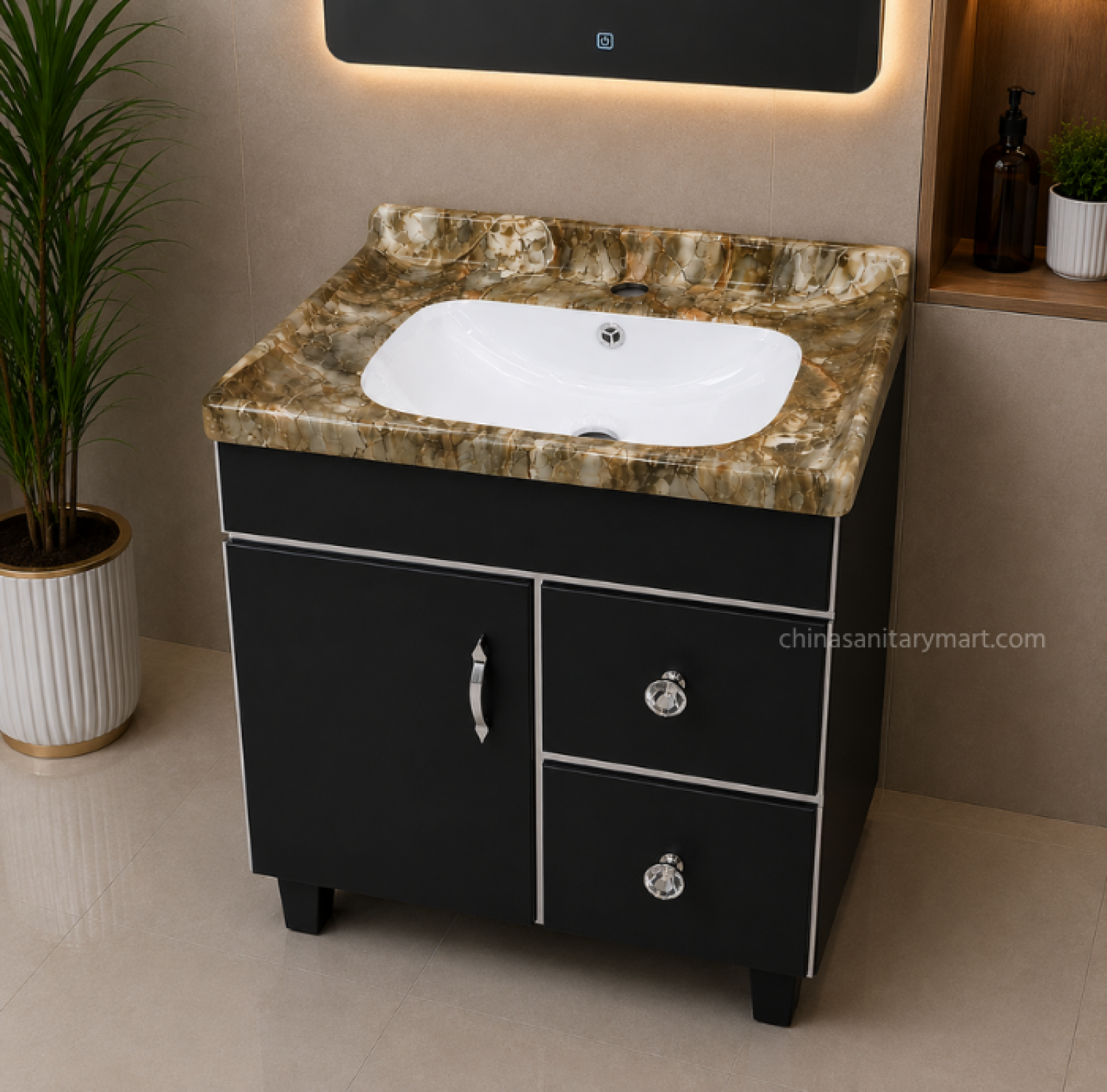 24×19 Inch PVC Box Cabinet with Under Counter Ceramic Wash Basin HPL Bathroom Vanity Cabinet with 2 Drawers Grey PVC Bathroom Cabinet with Ceramic Basin Under Counter Wash Basin Cabinet 24×19 Inch