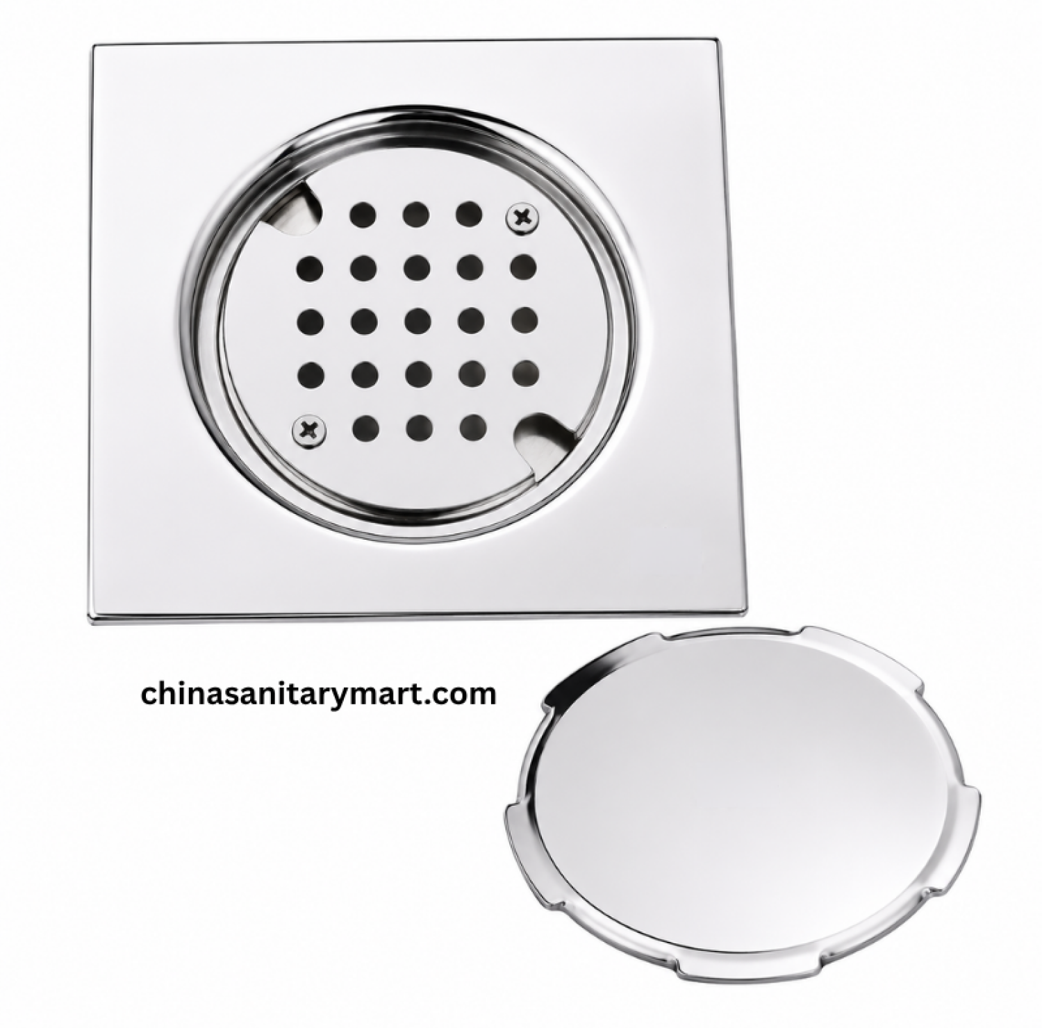 5x5 Inch FD-1773 Nushan Round Cover Bathroom Floor Drain, Nushan floor drain, round cover drain, chrome bathroom drain, square shower floor drain