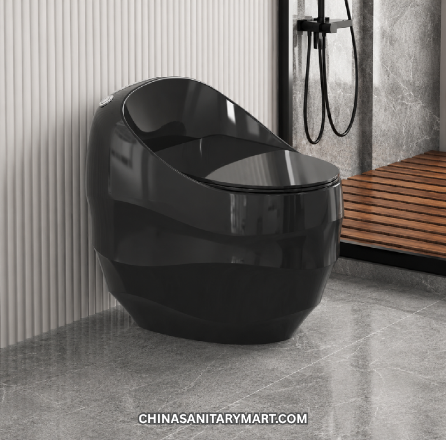 Black Marble Shed Wave D Commode 26x19x24 Inch, Black D Shape Commode, Black Marble Toilet Commode, Shed Wave Commode