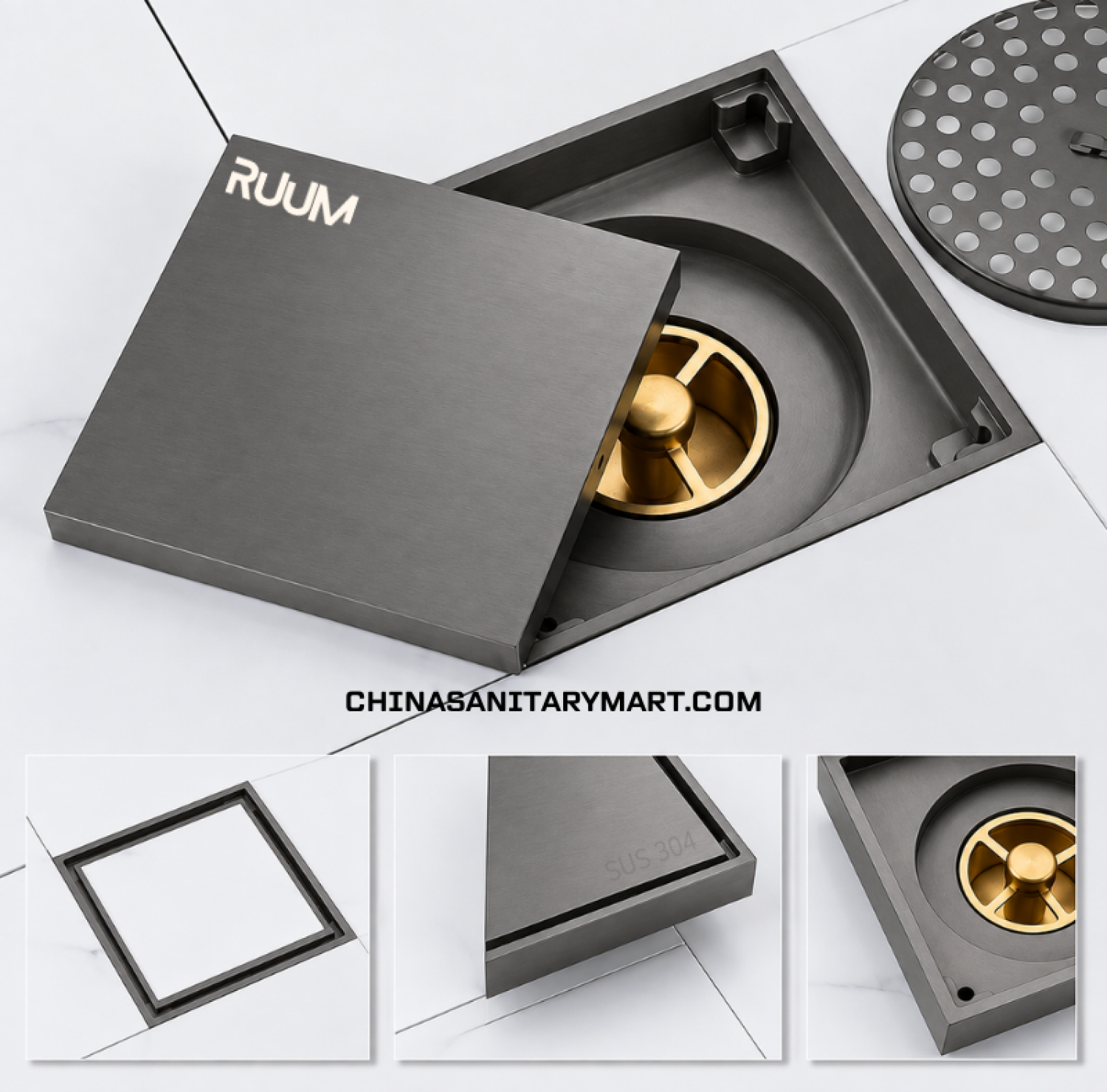 5x5 floor drain, anti odor floor drain, anti insect drain, stainless steel floor drain, bathroom drain, shower drain, square floor drain, SUS 304 drain, cockroach proof drain, fast drainage floor drain, China Sanitary Mart